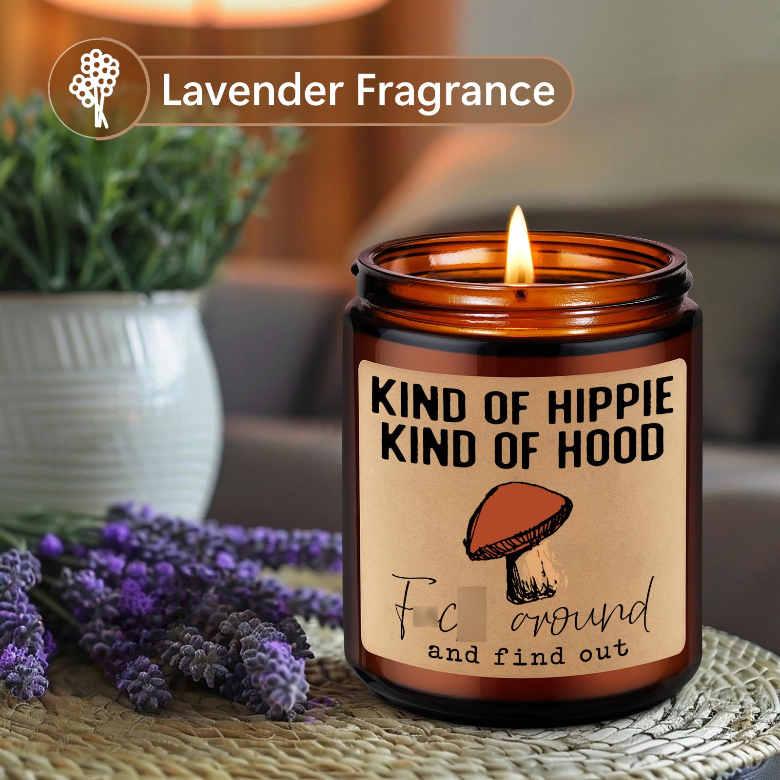 LEADO Kind of Hippie Kind of Hood Scented Candles, Hippie Room Decor - Boho Gifts for Women, Men - Funny Fathers Day, Birthday, Hippy Gifts for Mom, Women, Friend, Bestie, BFF, Her, Boho Stuff