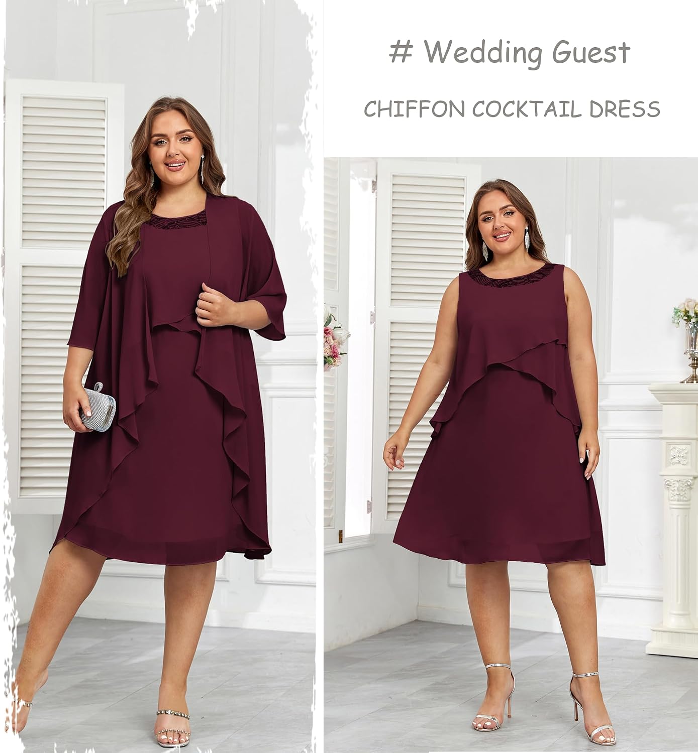 Hanna Nikole Womens Plus Size Dress with Jacket 2 Piece Wedding Guest Dresses Flowy Mother of The Bride Dress