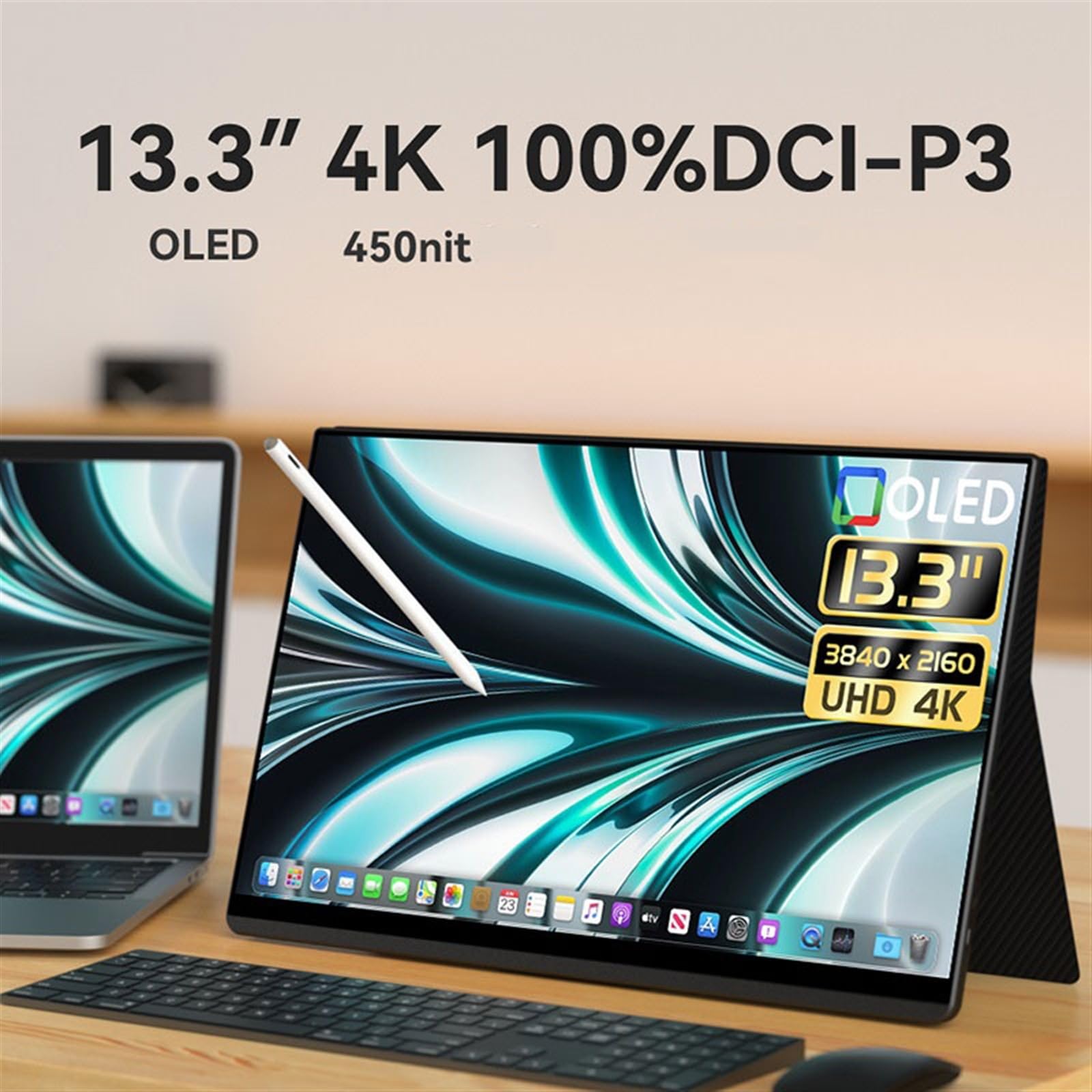 Drugi ekran 13.3-calowy przenośny monitor IPS, monitor dotykowy OLED, dodatkowy ekran do telefonu, rozdzielczość 3840x2160, zewnętrzny do gier biurowych
