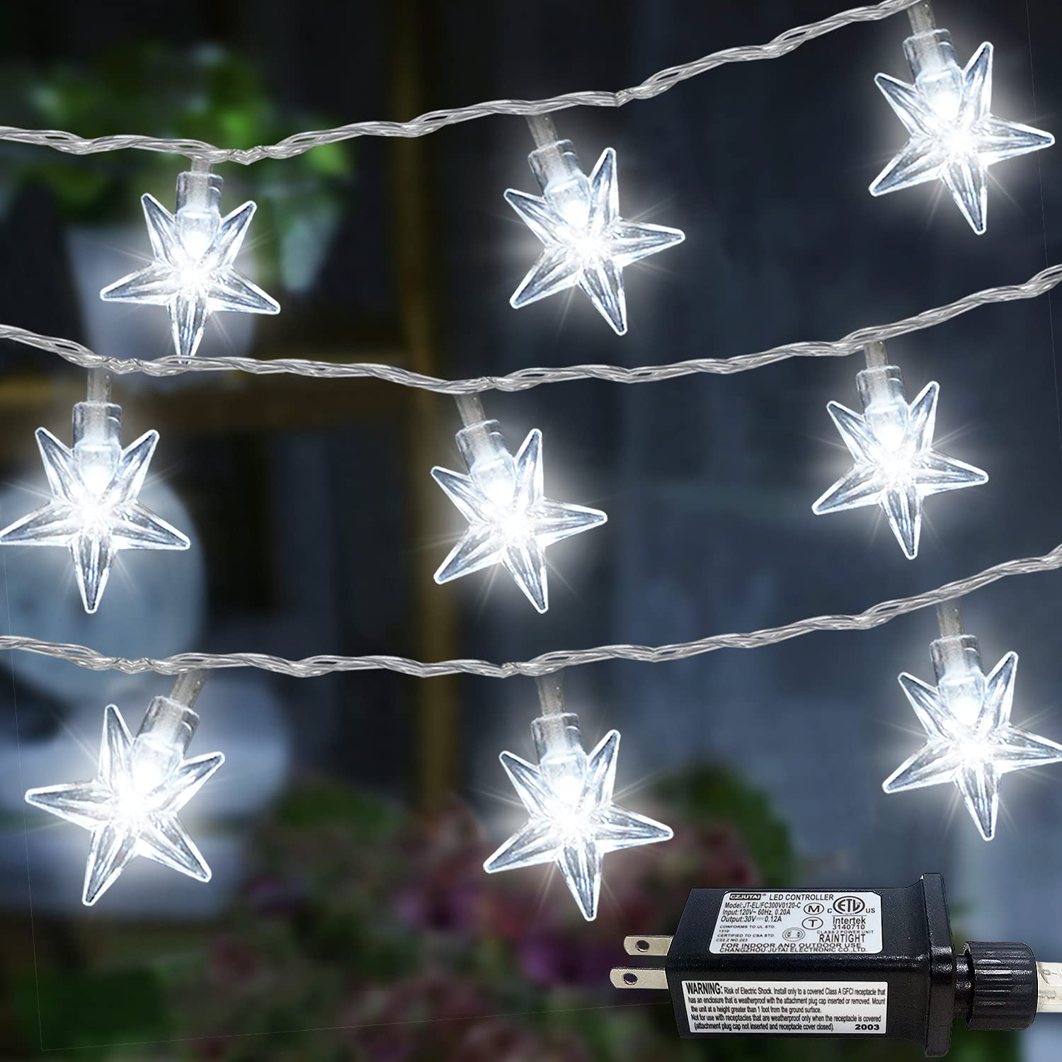 Photo 1 of JMEXSUSS White Christmas Lights, 33ft 100 LED Star String Lights, 8 Modes Indoor String Lights Plug-in for Bedroom Tent 4th of July Decorations on Clearance