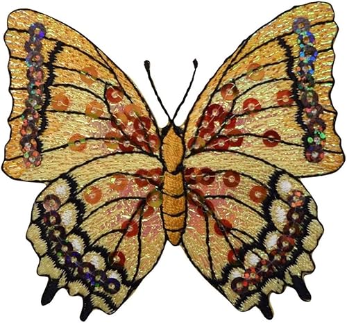 Parche bordado con diseño de mariposa de lentejuelas naranja