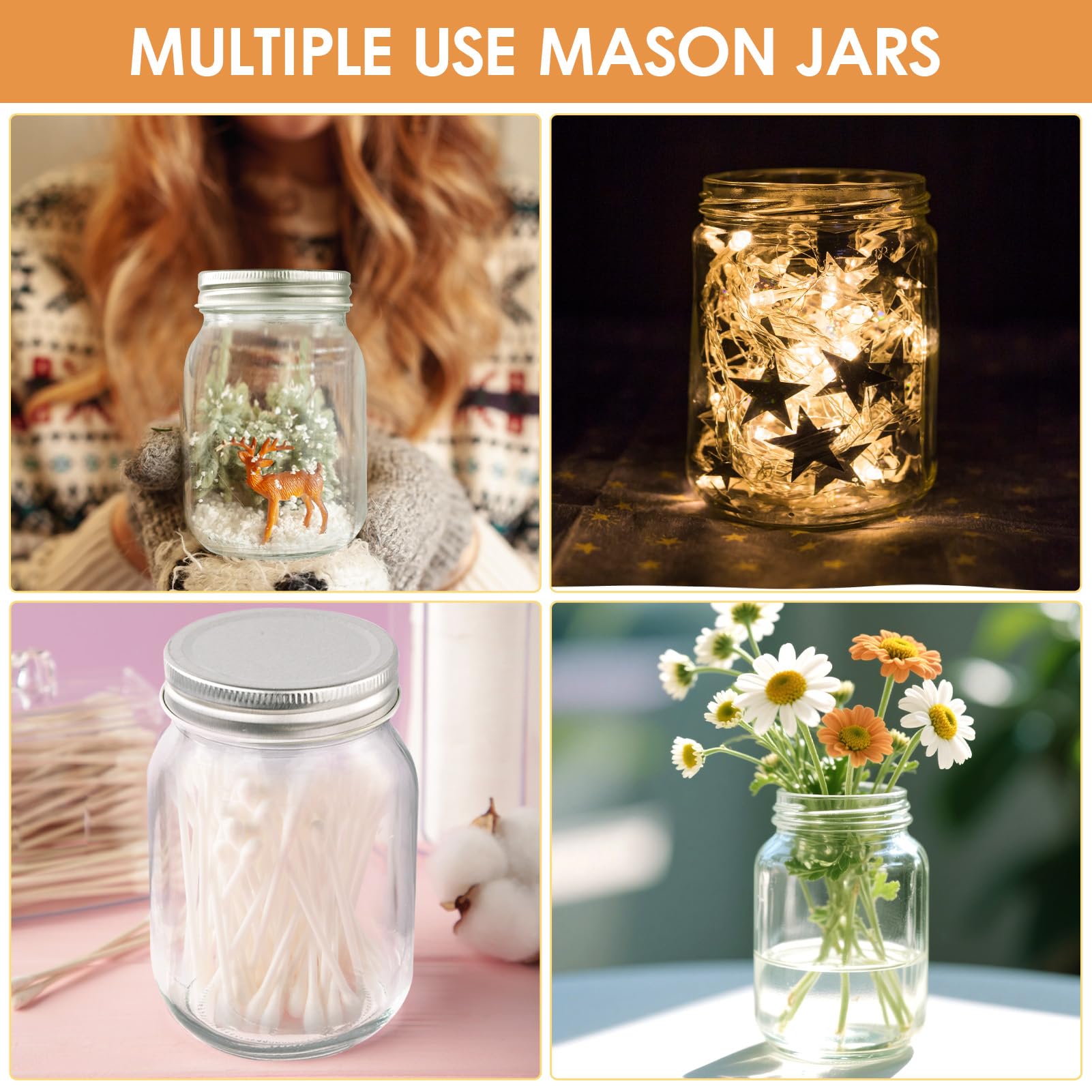 Bocaux En Verre Hermétiques Mason Jar - Lot De 6, Capacité 500 Ml - Couvercle Métal étanche - Pour Confitures, Fermentation, Meal Prep - 3