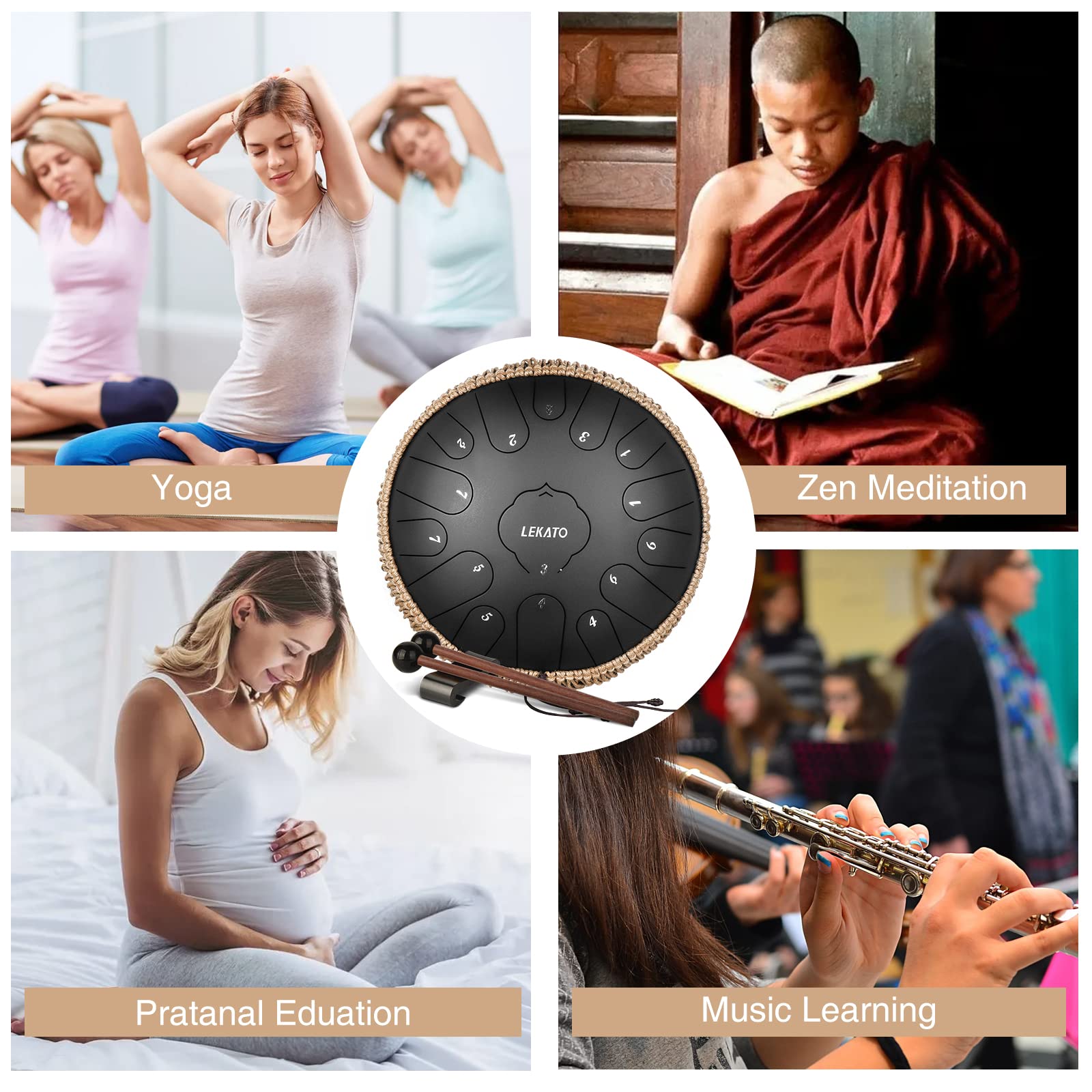 JYTMUS Stalen tongtrommel 15 noten 33 cm stalen trommel met trommelzak, muziekboek, drumhamers, hamerhouder, vingerplectrums en stickers, tongtrommel voor yoga, meditatie, prenatale muziekonderwijs
