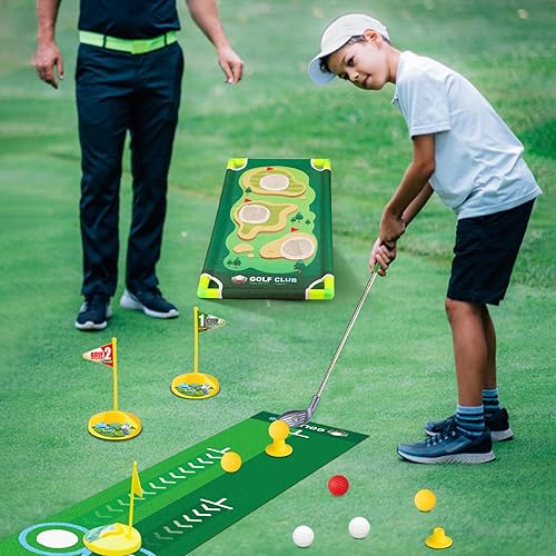 Miniatura 7 de Liberry Juego de palos de golf para niños y niñas de 3, 4, 5, 6 años, juego de golf ajustable con tapete de putt, tabla de cornhole, juguete