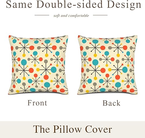 Miniatura 4 de Juego de 2 fundas de almohada atómicas modernas de mediados de siglo de 18 x 18 pulgadas, fundas decorativas retro para sofá, sala de estar, fundas
