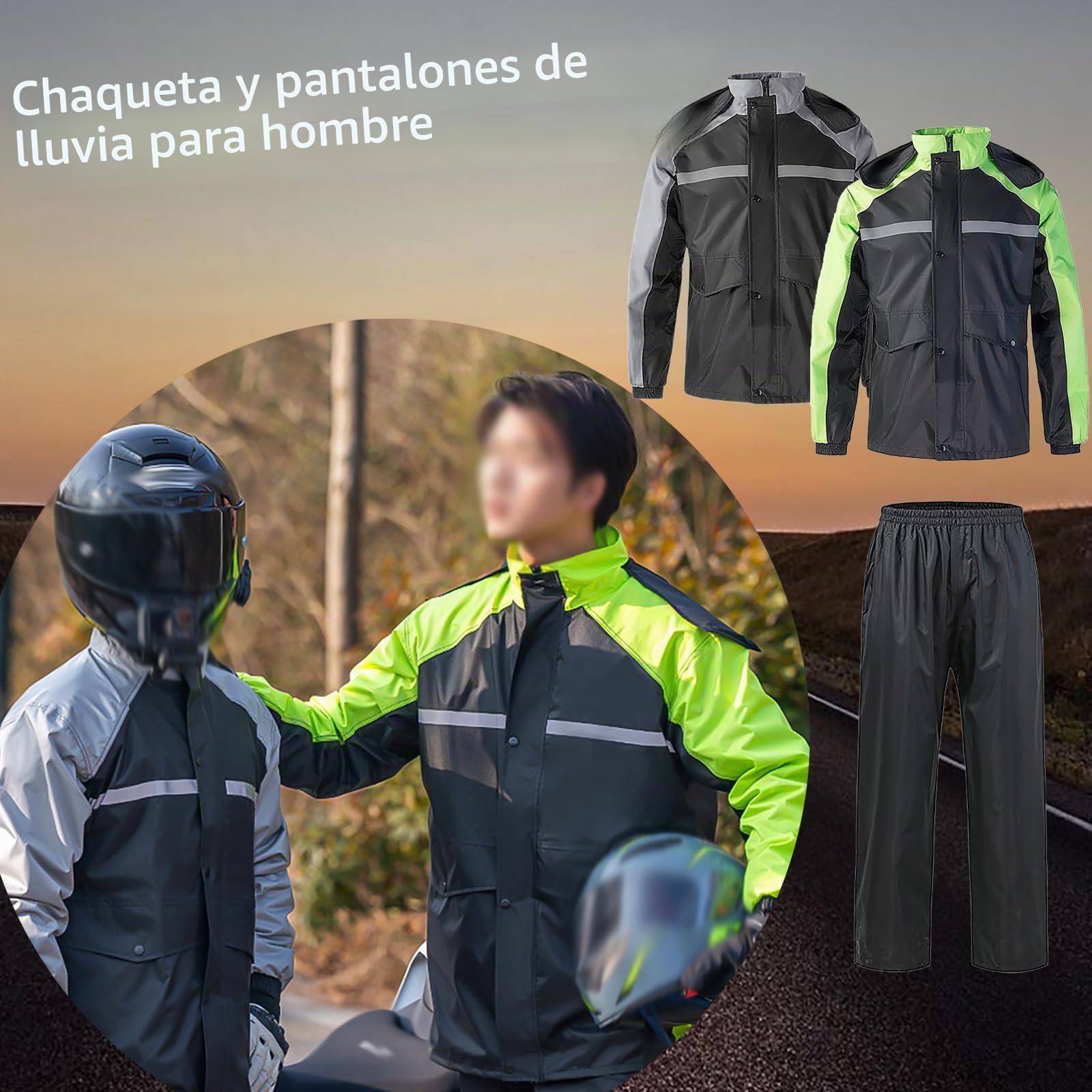 Traje de lluvia para hombre y mujer, ropa de lluvia, chaqueta y pantalones, juego de alta visibilidad, a prueba de viento, chubasquero con capucha, para trabajo, motocicleta, traje de lluvia