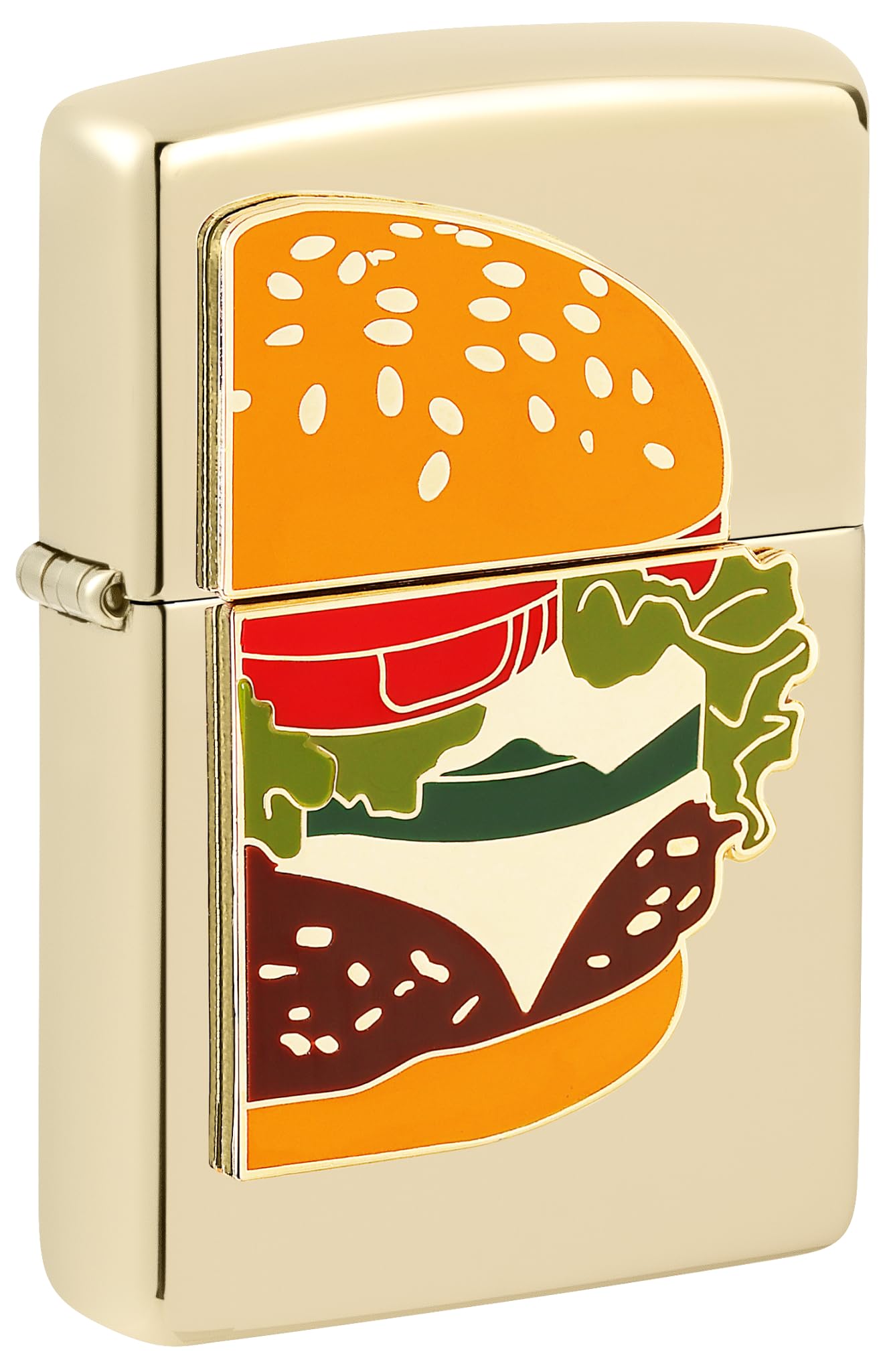 Zippo Sturmfeuerzeug - Foodie Burger, Champagne, Emblem - Nachfüllbar - Wiederverwendbar - Windfestes Design - Geschenkbox - Made in USA