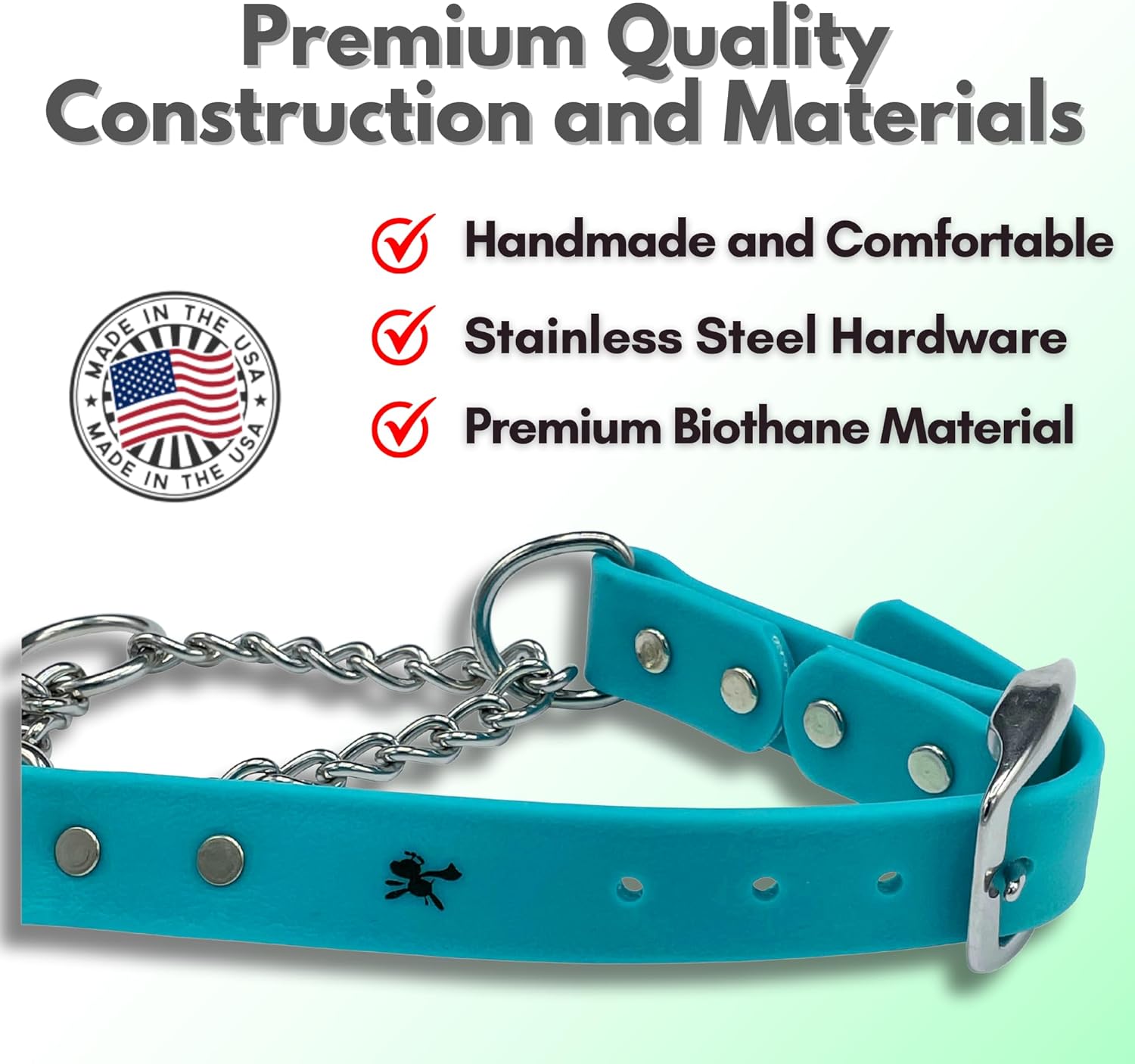 Martingale Collar for Dogs, Biothane, Stainless Steel Hardware, No Pull, Made in The USA, Professional Grade, Extra Large, Teal