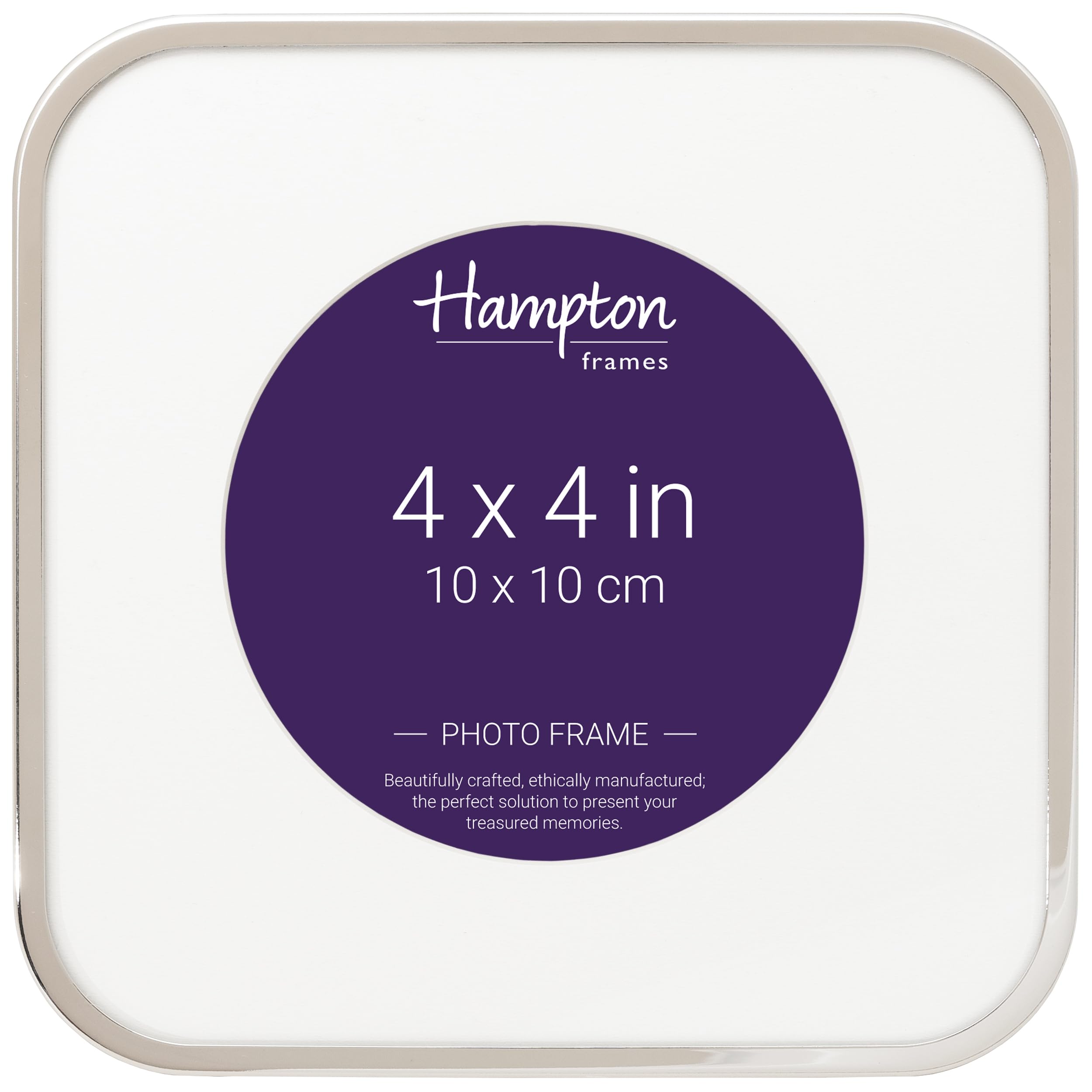 Hampton Frames Silver Lorraine Curved Cornered Photo Picture Frame - Bevel Cut Mount 4X4 (10X10cm) Circular Aperture Lor44np