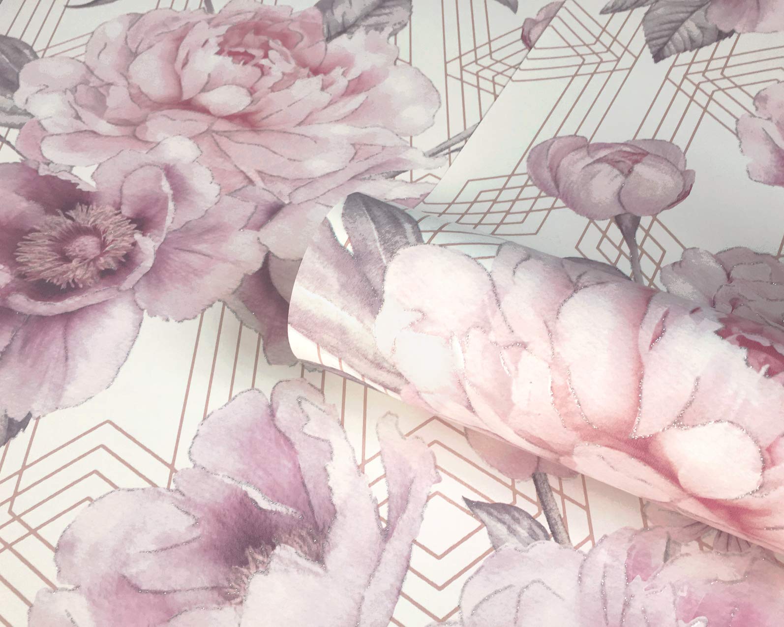 Belgravia Blush Pink / White 9750 Stella Geometric Floral Wallpaper Blush Pink/White