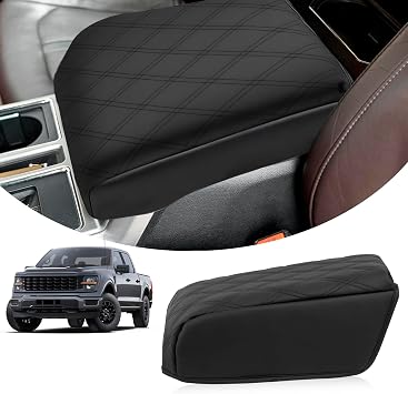 Center Console Cover Fit for Ford F150 2021-2025 2026 Accessories, Anti-Scratch Console Lid Cover with Plaid Pattern,PU Leather Armrest Cushion Protector PadBucket Seat Only, Not for Work Surface