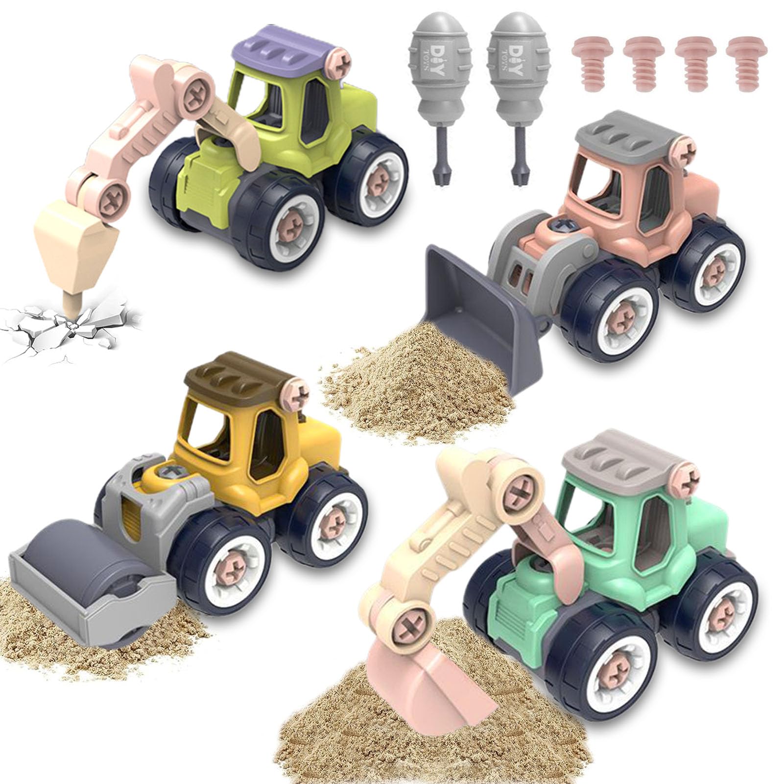 Pack de 4 juguetes para la arena, excavadora arenero, uso versátil, camión volquete, excavadora, juguete de playa, excavadora de juguete, vehículo de construcción, arenero, juguete para la arena