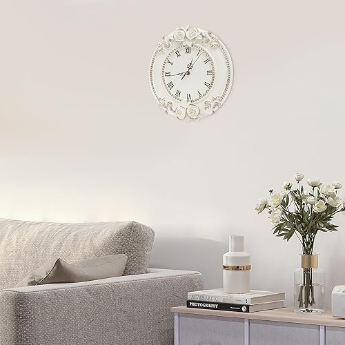 Miniatura 7 de Eapmic European Style Resin Wall Clock, Retro Silent Clock with Rose Relief, Decorative Mural Clock for Living Room, Bedroom, Office, Farmhouse,