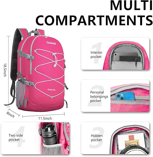 Miniatura 2 de Mochila de senderismo para mujeres y hombres, mochila plegable ultraligera de 40 litros, mochila plegable para exteriores, Rosado, Classic