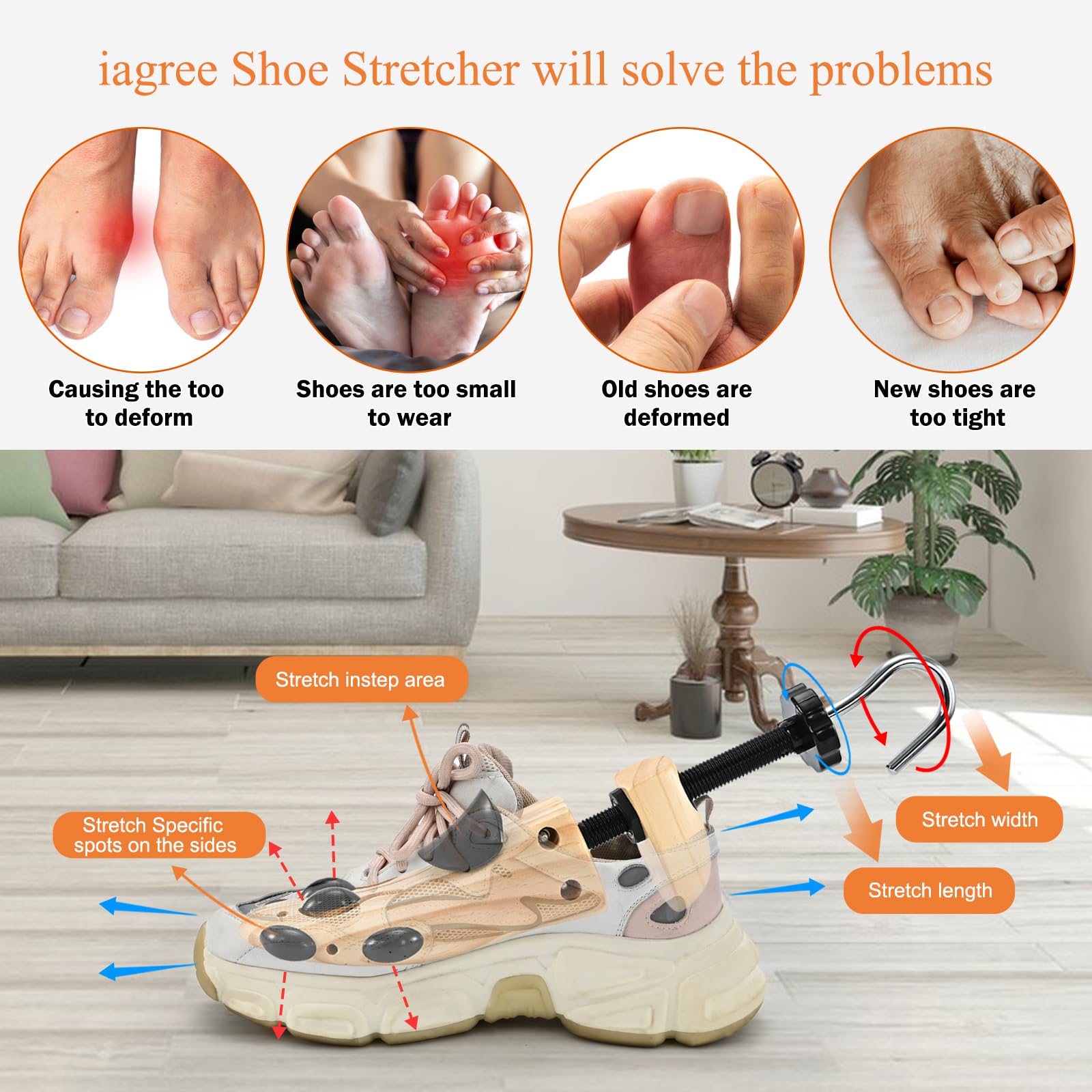 JJDPARTS - Varilla de zapatos de madera, par expansor de zapatos de 4 vías, extensor de madera, patrón en espiral para mujeres y hombres
