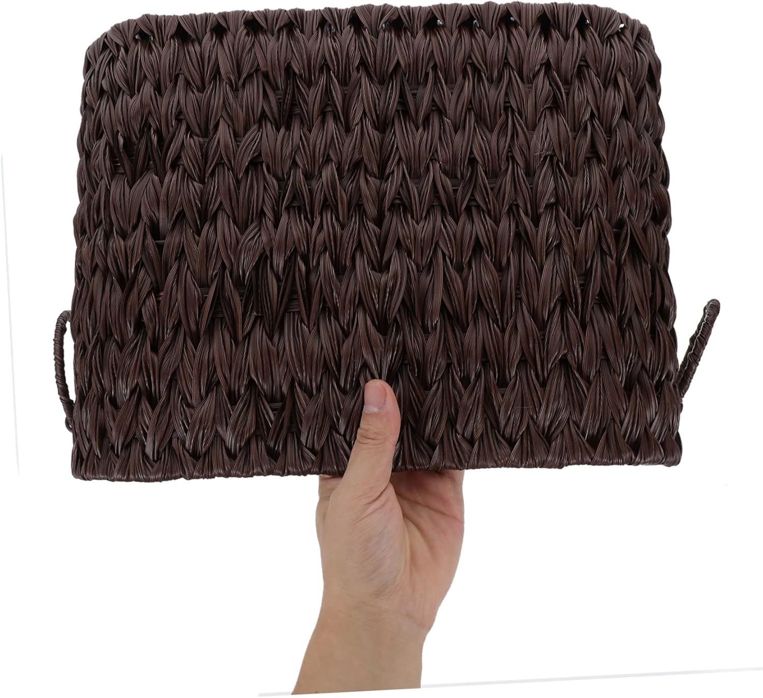 OUNONA Woven Storage Basket Organizer for Dining Table Decorative Rattan Magazine and Newspaper Holder Dual Handles for Living Room Bedroom and Office Use