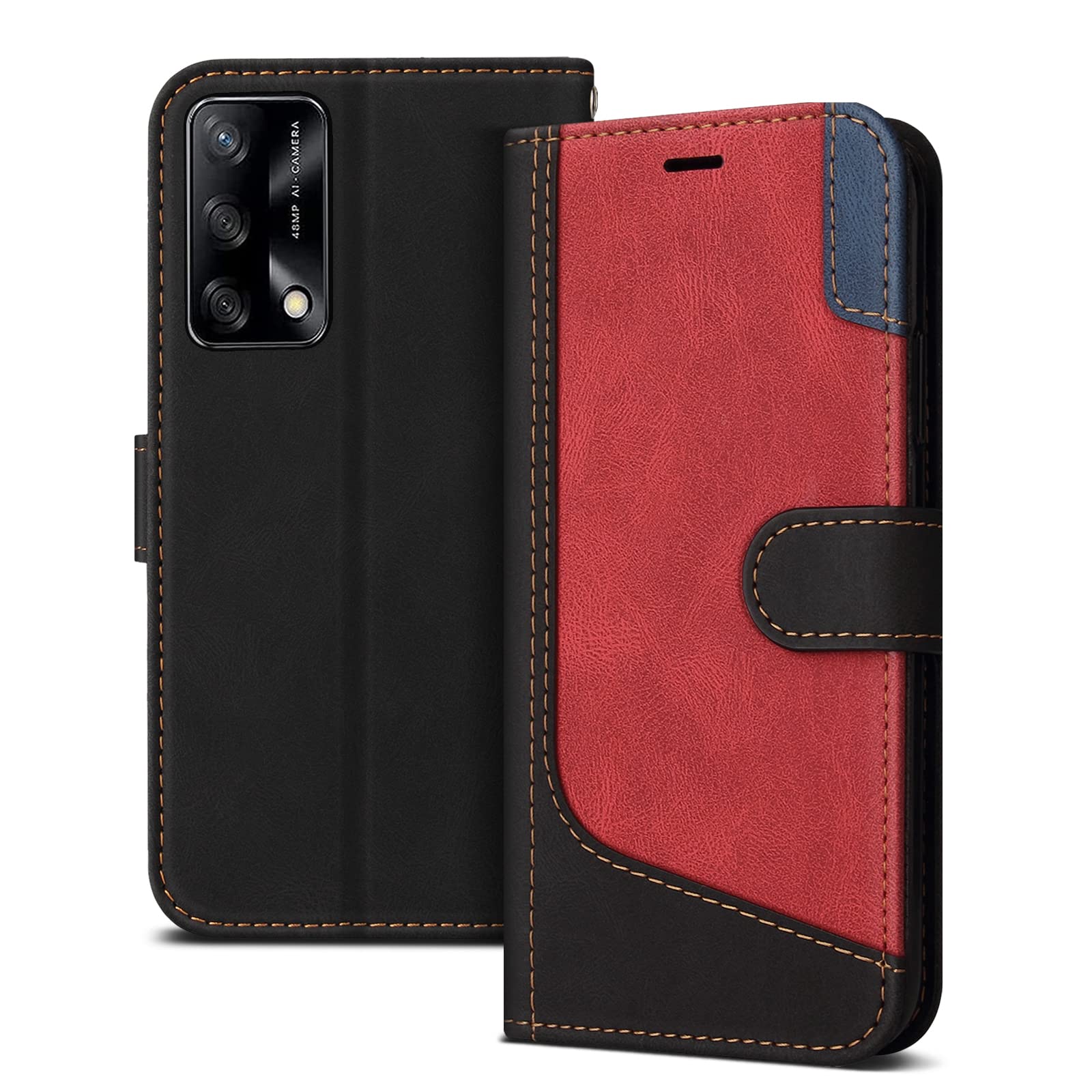 THRIONCase for OPPO A74 4G / OPPO F19 4G, PU Leather Flip Phone Case Cover for OPPO A74 4G / OPPO F19 4G, with Card Slots and Kickstand, Black