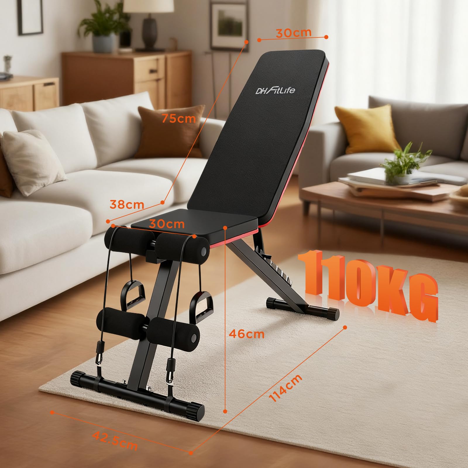 DH FitLife Panca per pesi 6 in 1 di alta qualità, regolabile con iperestensione per la schiena, 350 kg, panca da allenamento multifunzione per casa e palestra in casa, panca inclinata per panca press