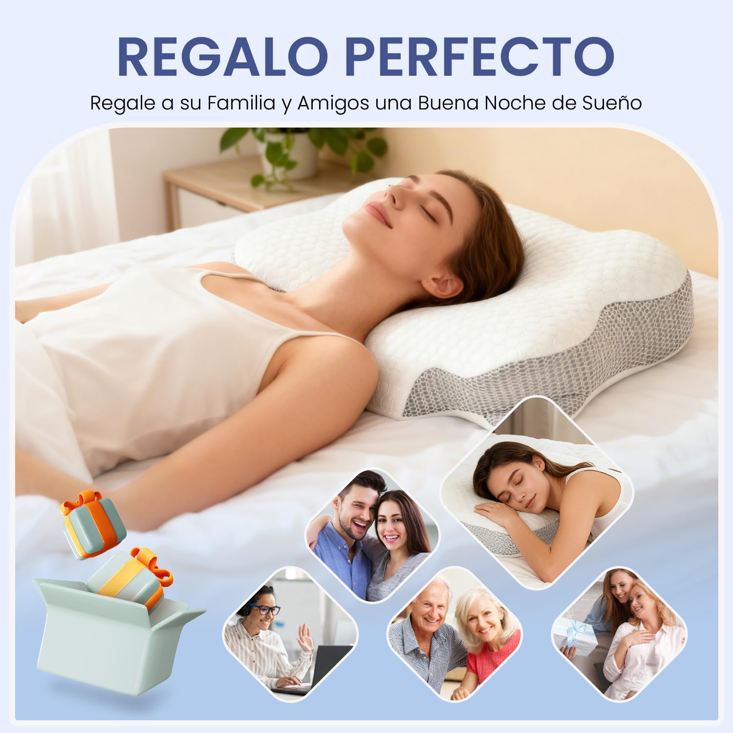 Almohada Cervicales y Cuello, Almohada Cervical Ergonómica de Espuma Viscoelastica, Almohada Ortopedica para Soporte de Cabeza/Cuello/Hombro, Dormir de Lado, Boca Arriba y Boca Abajo (Blanco)