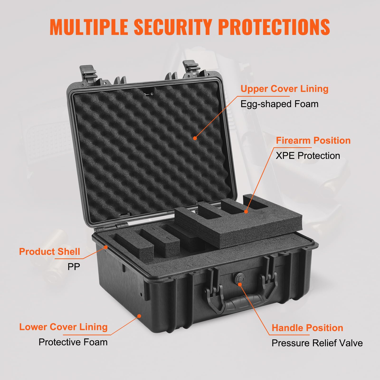 VEVOR Estuche Rígido para Pistola con Rvestimiento Precortado para 5 Pistolas Resistente al Agua y Polvo, 475 x 415 x 223 mm, Estuche para Pistola con Cerradura se Puede Llevar en Tren, Avión, Negro