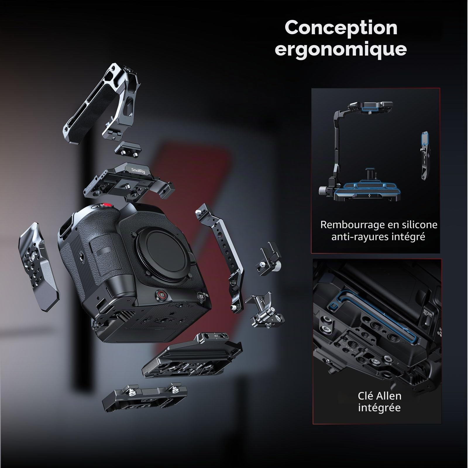 SMALLRIG Cage Kit pour Canon C80 Design modulaire avec plaque supérieure, latérale et inférieure, rail OTAN, support adaptateur d'objectif, pour pince HDMI, cage vidéo pour appareil photo avec griffe