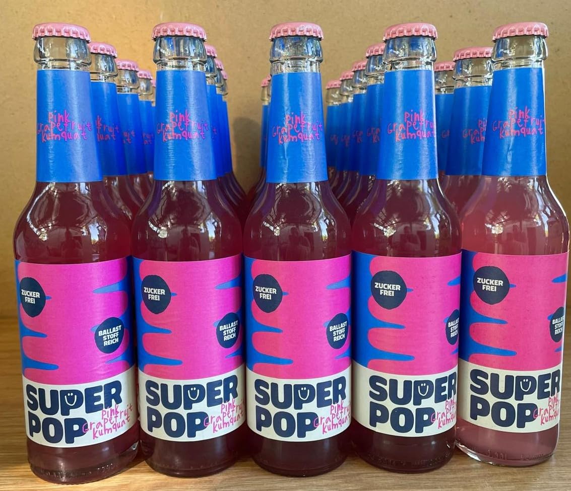 Super Pop Pink Grapefruit-Kumquat, Zuckerfrei, 25x 0.33 Liter Glasflasche Mehrweg