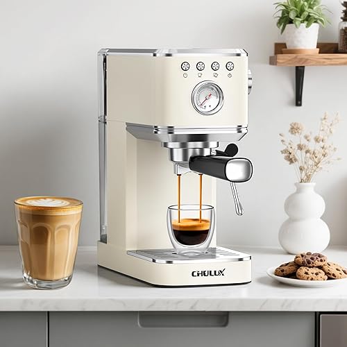 Miniatura 5 de CHULUX Máquina de café espresso delgado con espumador de leche, varita de vapor de 20 bares, bomba italiana profesional, máquina de café espresso