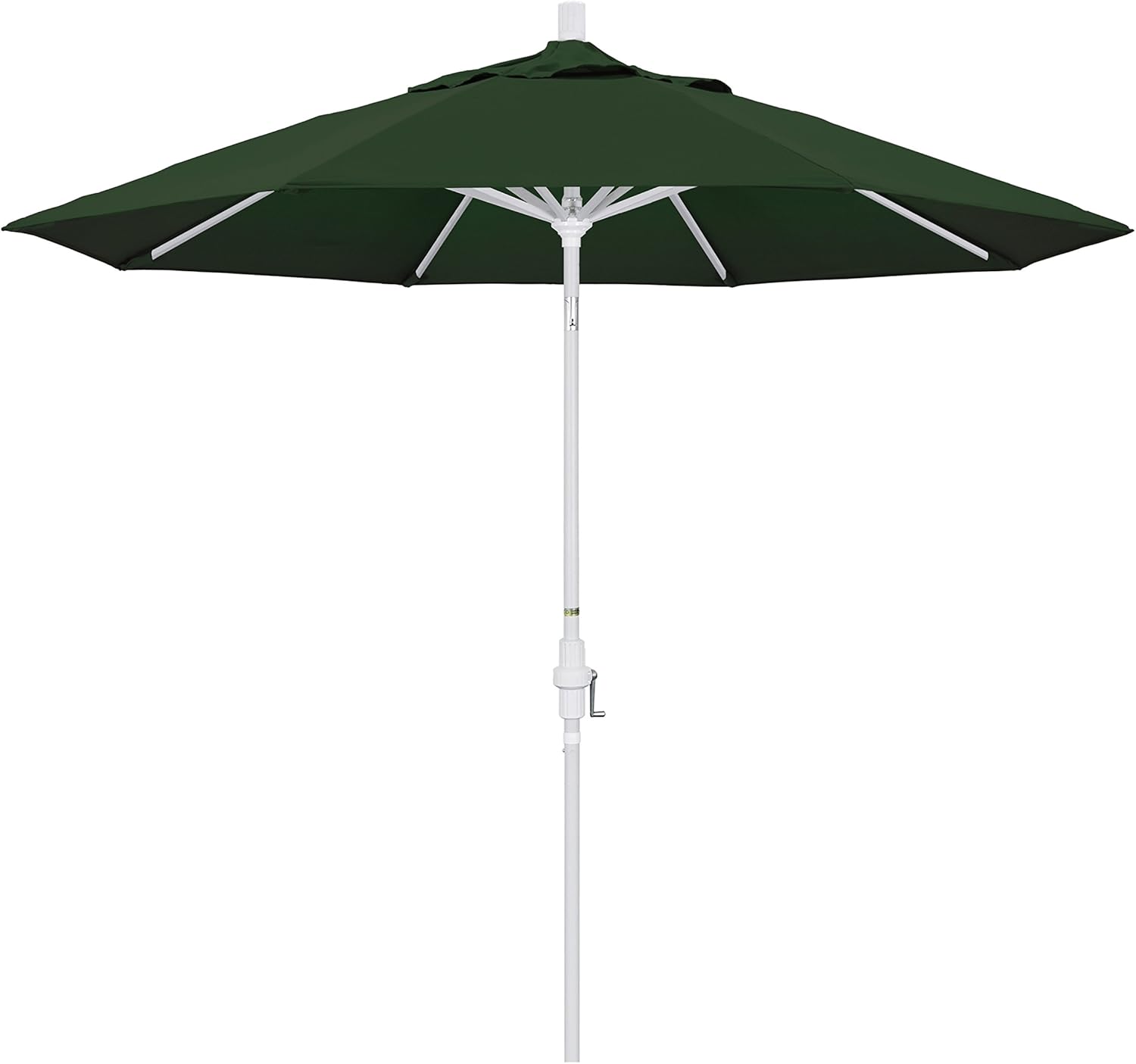 California Umbrella 9' Round Aluminum Market Umbrella, Crank Lift, Collar Tilt, White Pole, Pacifica Pacific Blue