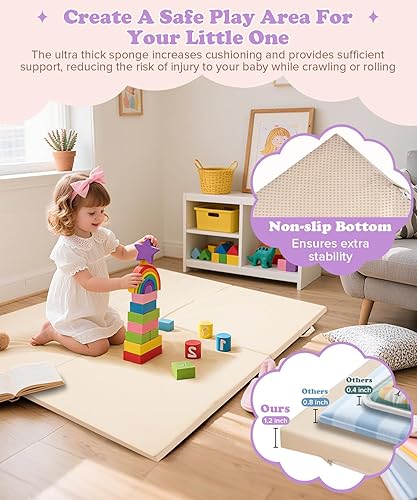 Miniatura 2 de Alfombra de juego para bebé plegable de 59 x 59 pulgadas  Alfombra de juego impermeable para bebés  Tapete de espuma suave acolchado para sala de