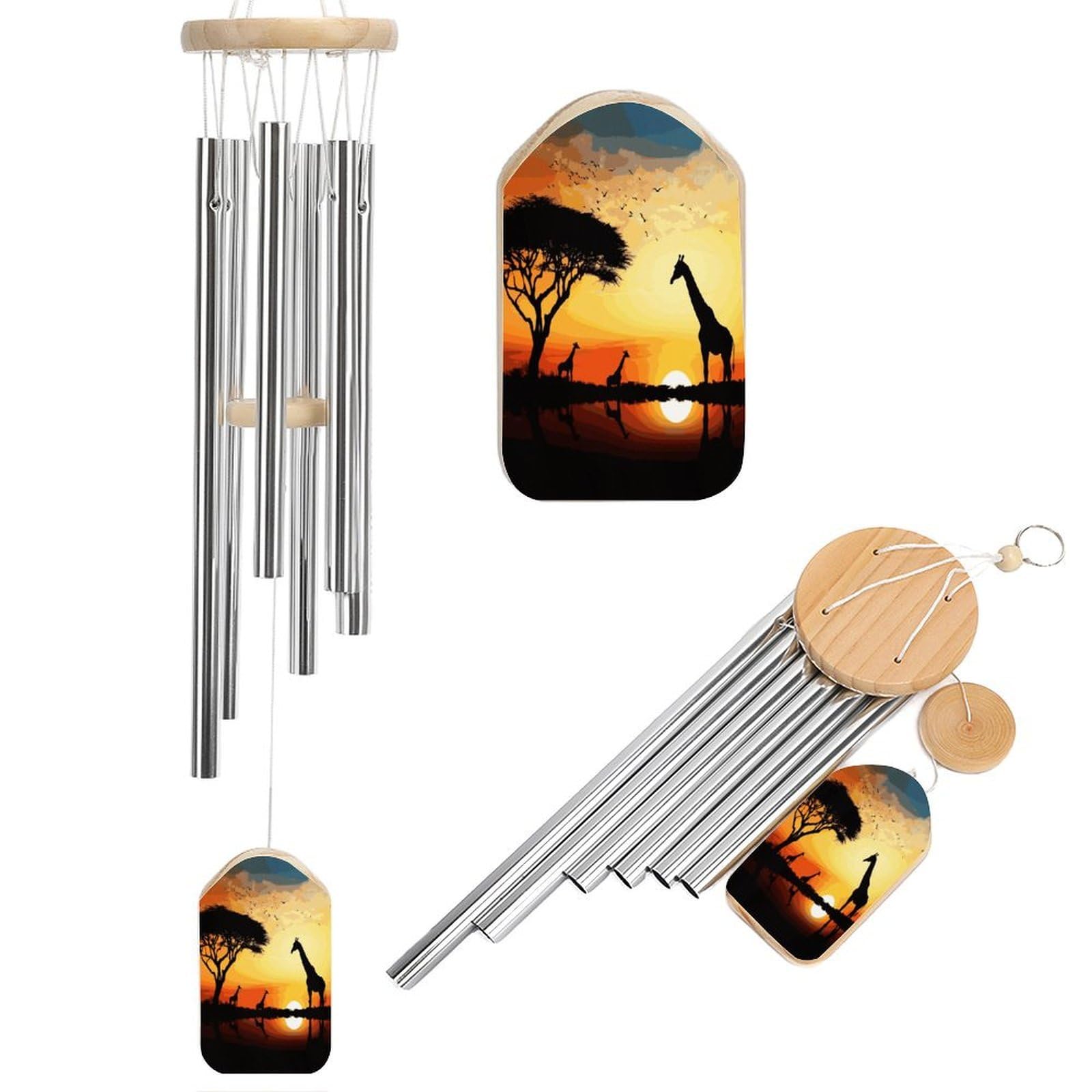 Fekiloot Style Giraffe Sunset Tone Wind Chimes For Outside,Wind Bell With 6 Aluminum Alloy Tubes,Sympathy Wind Chime For Yard/Garden/Patio Decor