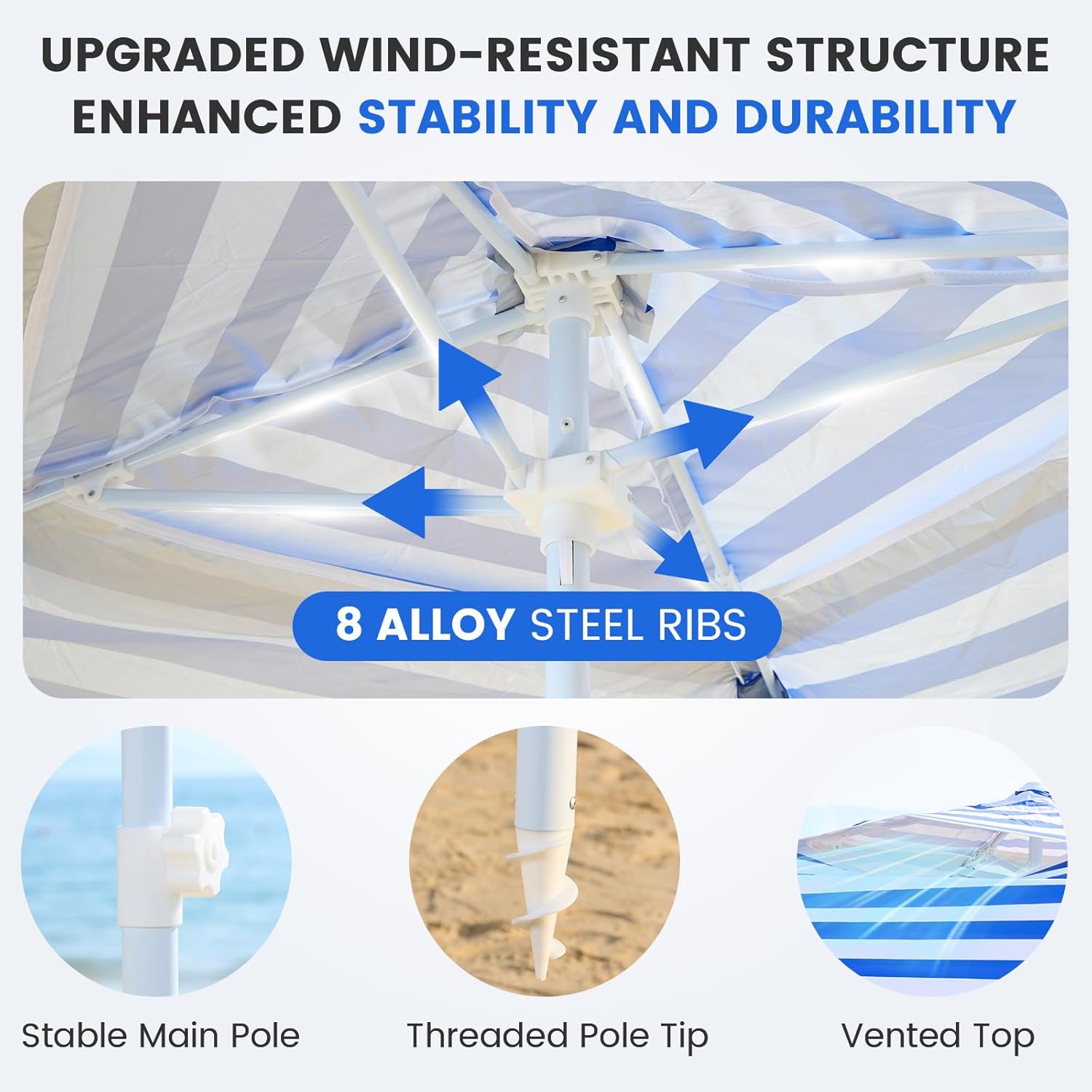 Zeraty Beach Cabana 8'×8', Portable Beach Canopy with Side Wall, Easy Pop Up UPF 50+ Silver-Coated Beach Tent Sun Shelter, Wind Resistant Adjustable Height Beach Umbrella Tent for Family, Navy Blue