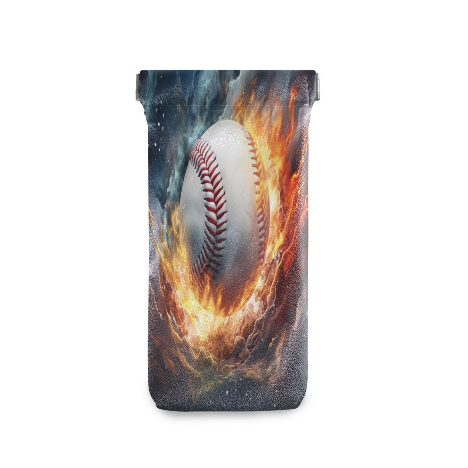 FLildon Fire Baseball Eyeglasses Pouch Squeeze Top Sunglasses Case Soft PU Leather Eyeglass Bag for Men Women