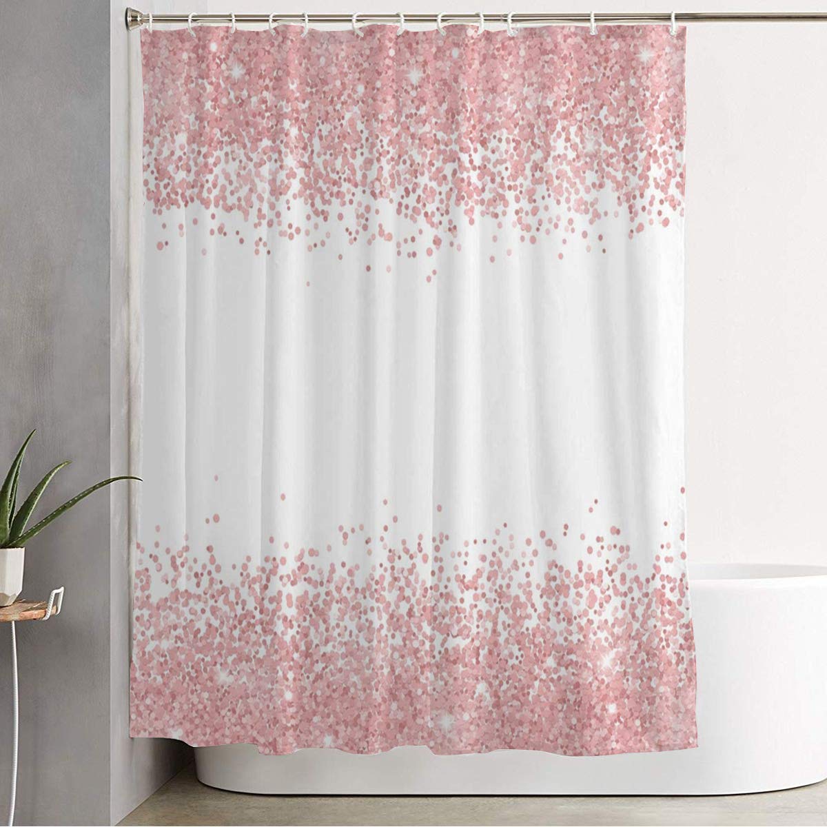 Anmbsk Shower Curtain for Bathroom Waterproof Pink Confetti Rose Scattered On Glamour Pastel Abstract Abstraction Beauty Celebratory Particles Bath Curtain Polyester Fabric with Hooks 72" x 78"