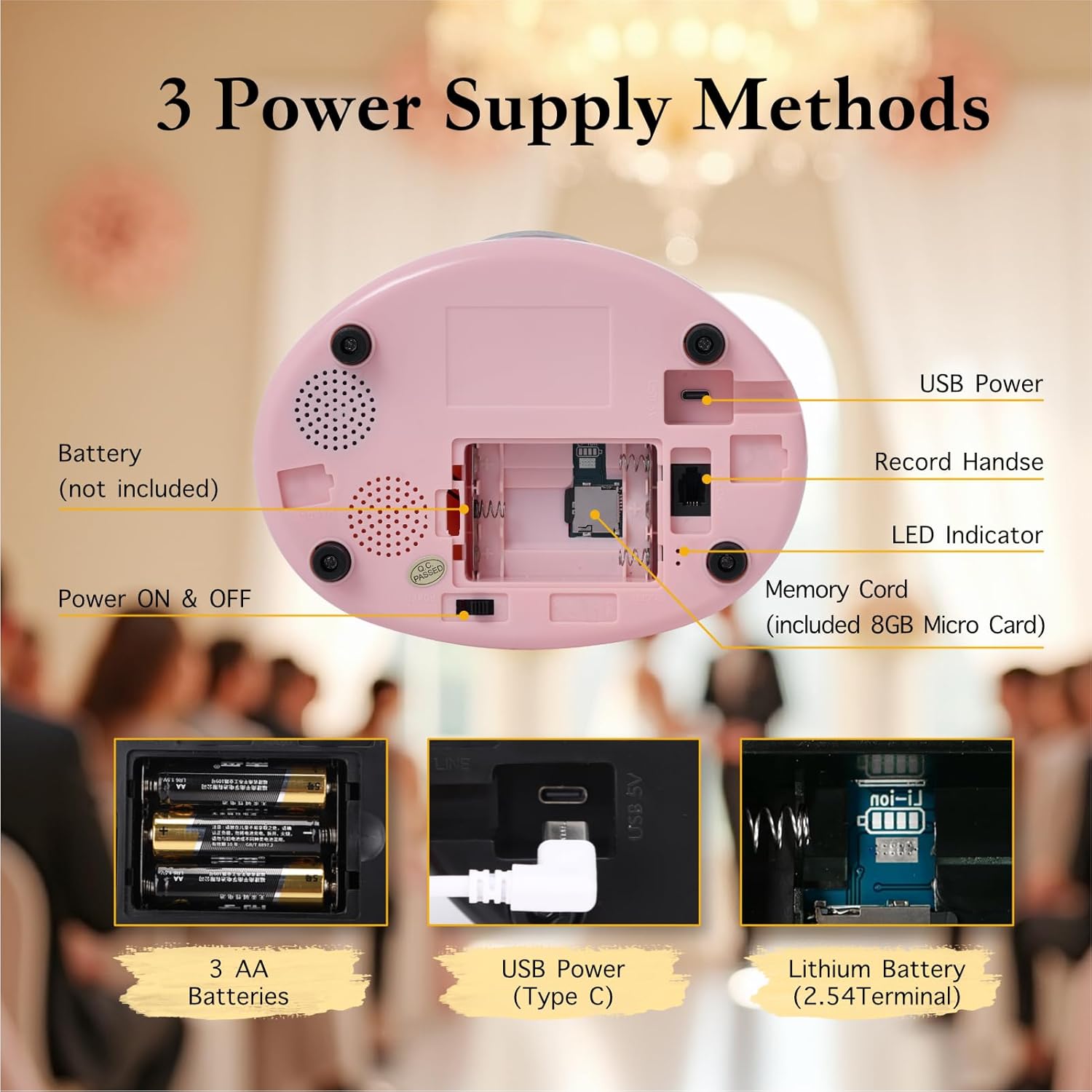 Audio Guest Book Wedding Phone,Audio Guestbook Phone Vintage Style Audio Message Voicemail for Graduation Retirement Party Birthdays Baby Shower Special Occasions (Pink)