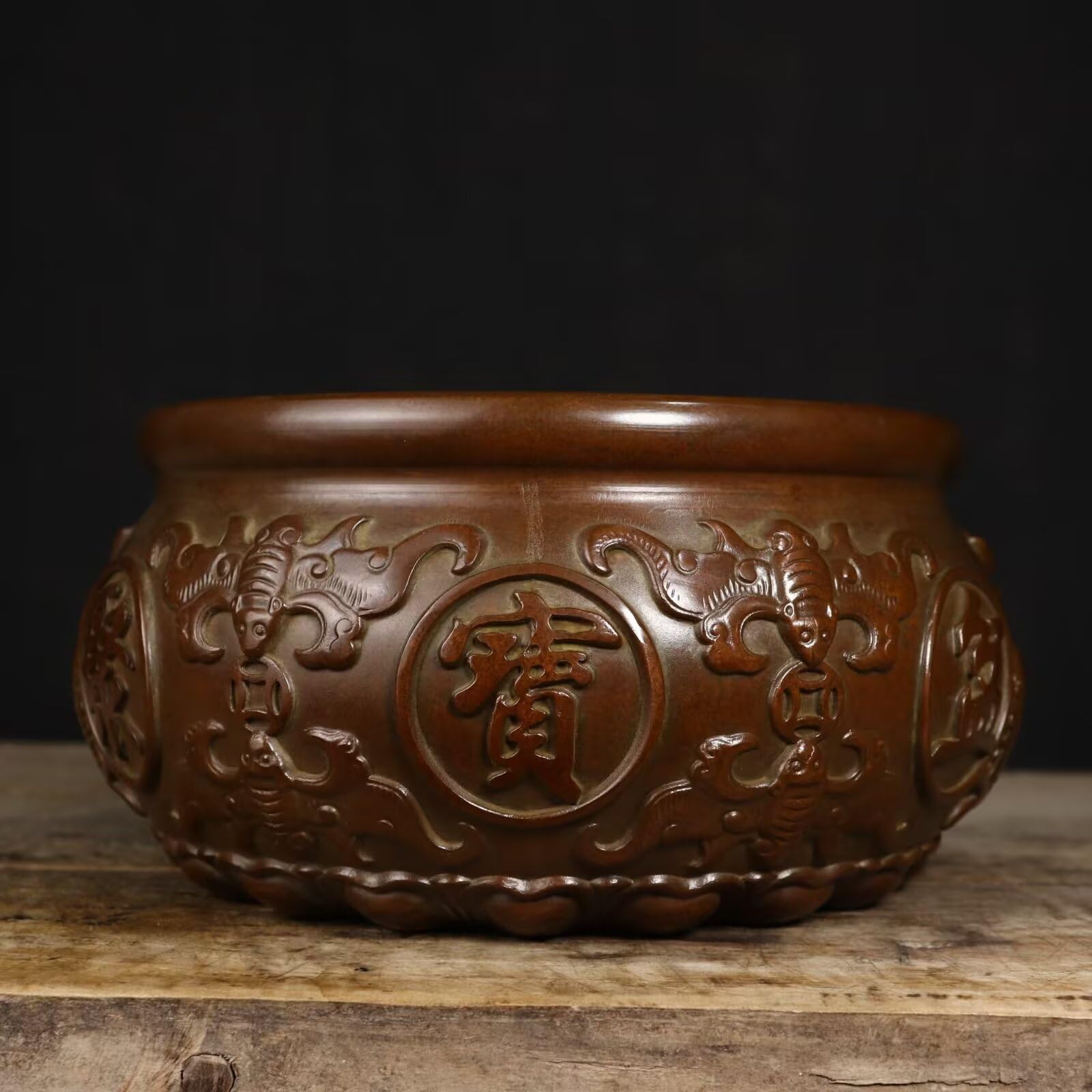 Dytartzx 12* Pure Copper Treasure Bowl Statue, Feng Shui Wealth Bowl Cornucopia, Home Office Decor Good Luck Figurine For Prosperity Fortune Collection