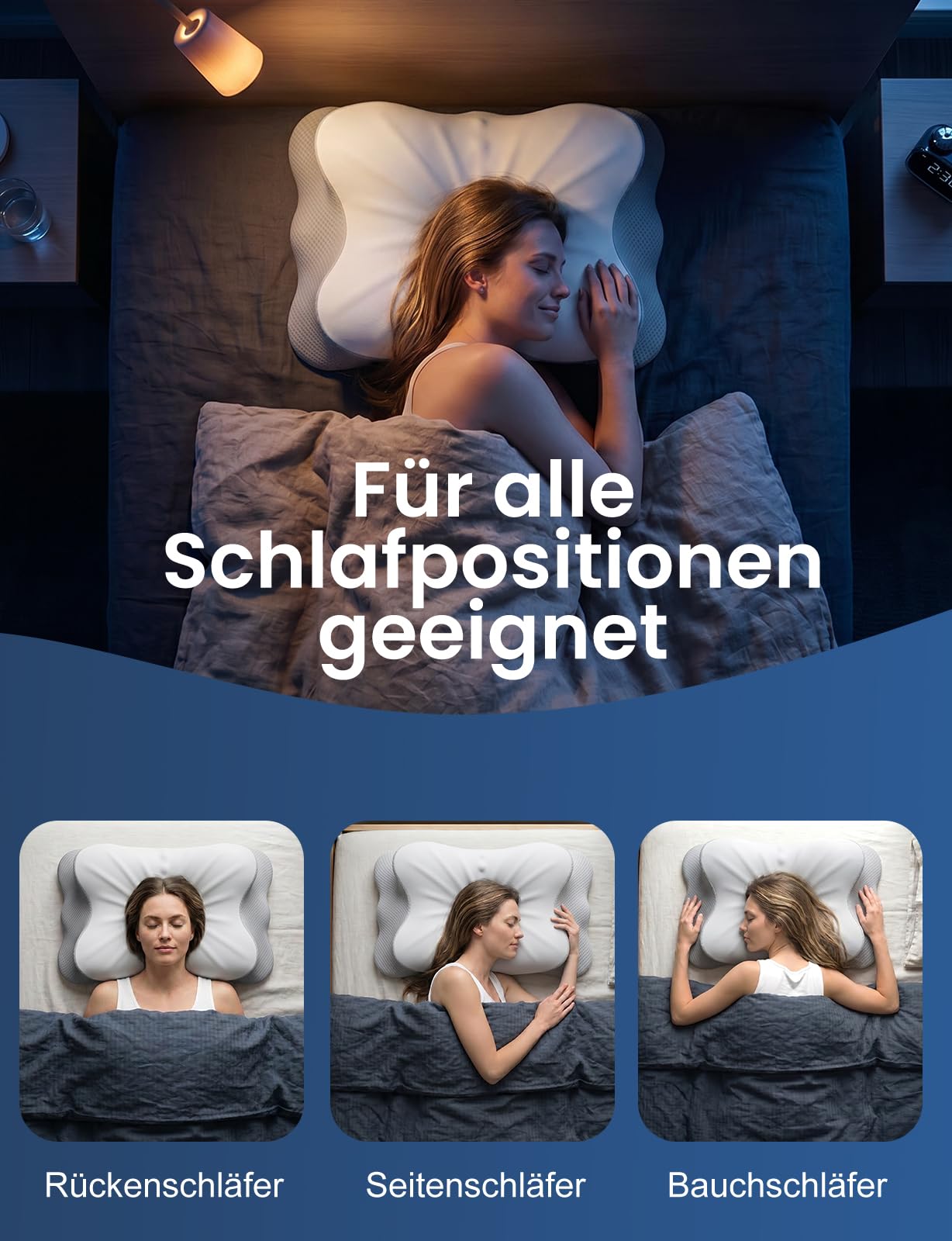 Nackenkissen, Nackenstützkissen, Memory Foam Kissen, Seitenschläferkissen, Schmetterlingskissen, Ergonomisches Kopfkissen, für Rücken-, Seiten- und Bauchschläfer, Abnehmbarer Bezug