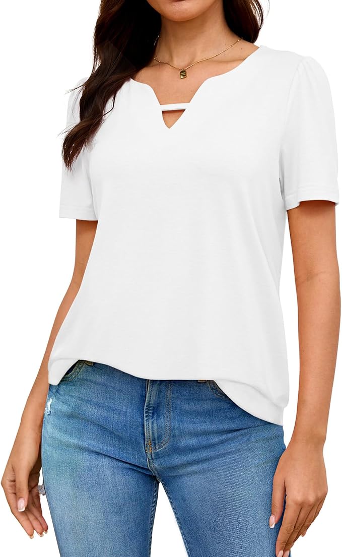 Heymiss Womens T Shirts Short Sleeve Dressy Casual V Neck Summer Tops Blouses