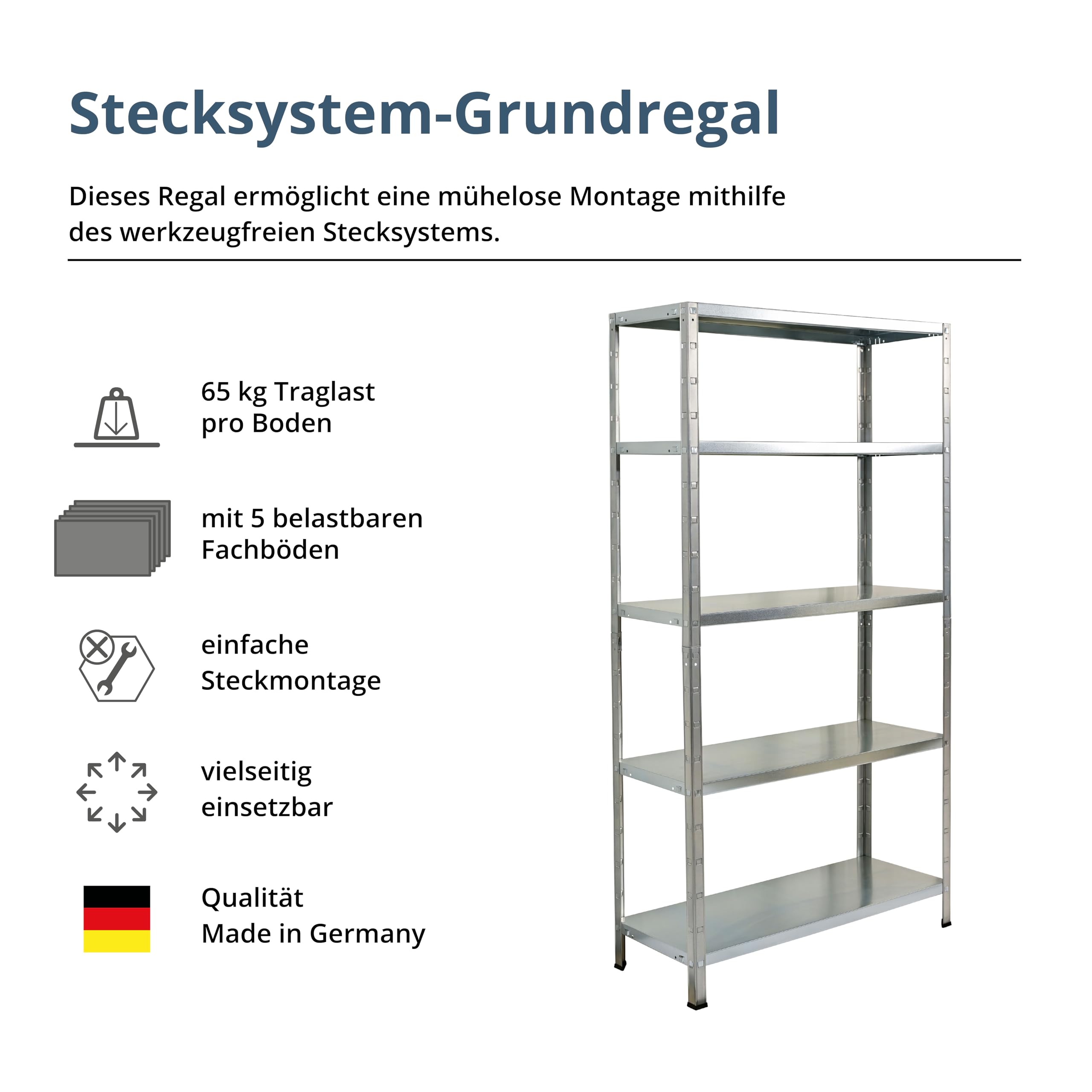 SCHULTE Regalwelt Steckregal mit 5 PowerMAX Fachböden, 65 kg Tragkraft, 190x100x40 cm (HxBxT), verzinkt, Lagerregal, Werkstattregal, Kellerregal, Garagenregal, Metallregal | mit 5 PowerMAX Fachböden, 65 kg Tragkraft verzinkt, Lagerregal, Werkstattregal, K