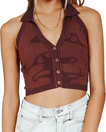 Top corto da donna Y2k con allacciatura frontale, scollo