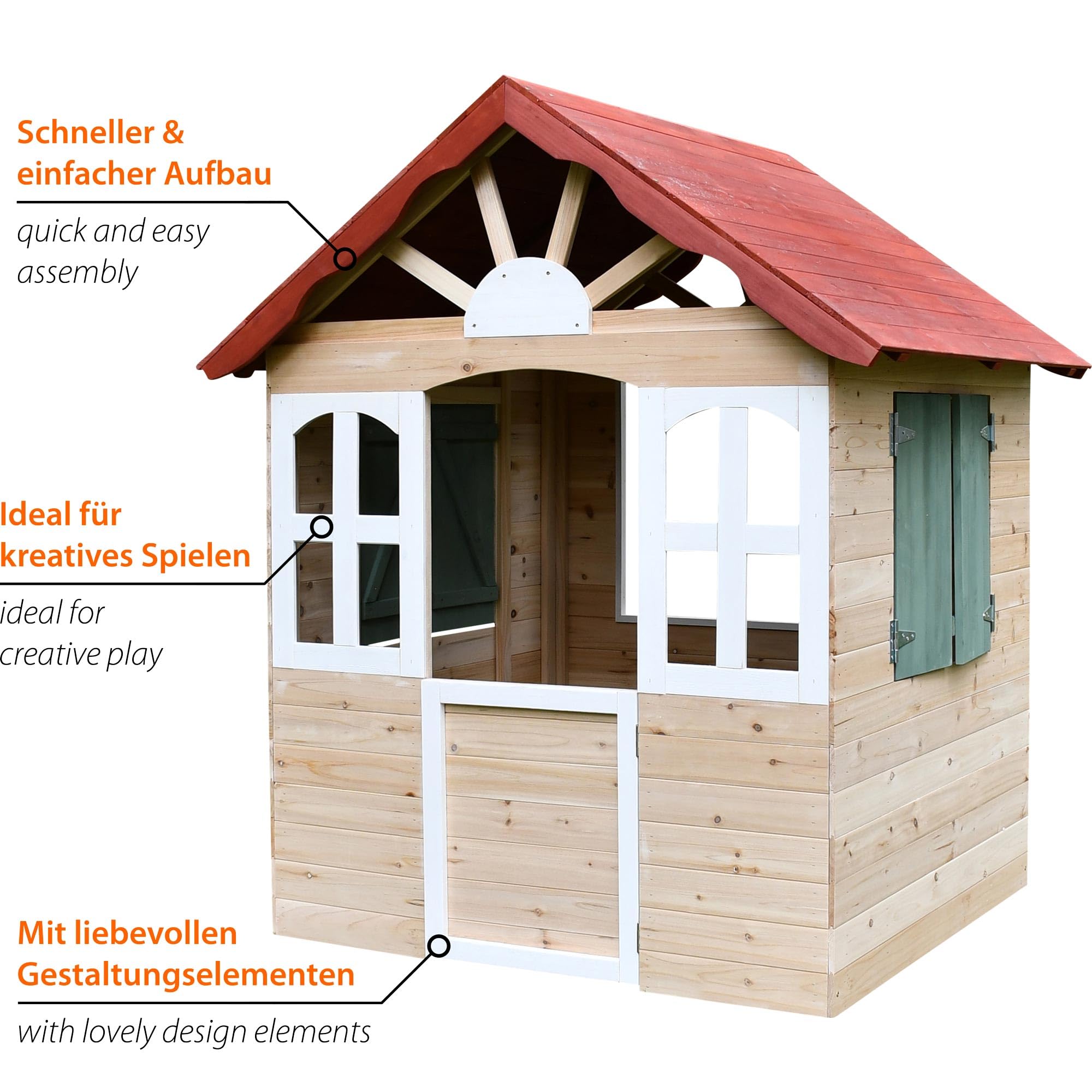 dobar® Kinder-Spielhaus aus Holz mit Fenster und Türen - Spielhaus Outdoor Bausatz mit einfachem Aufbau - Kinderhaus für Garten - Rot - 115 x 102 x 125 cm