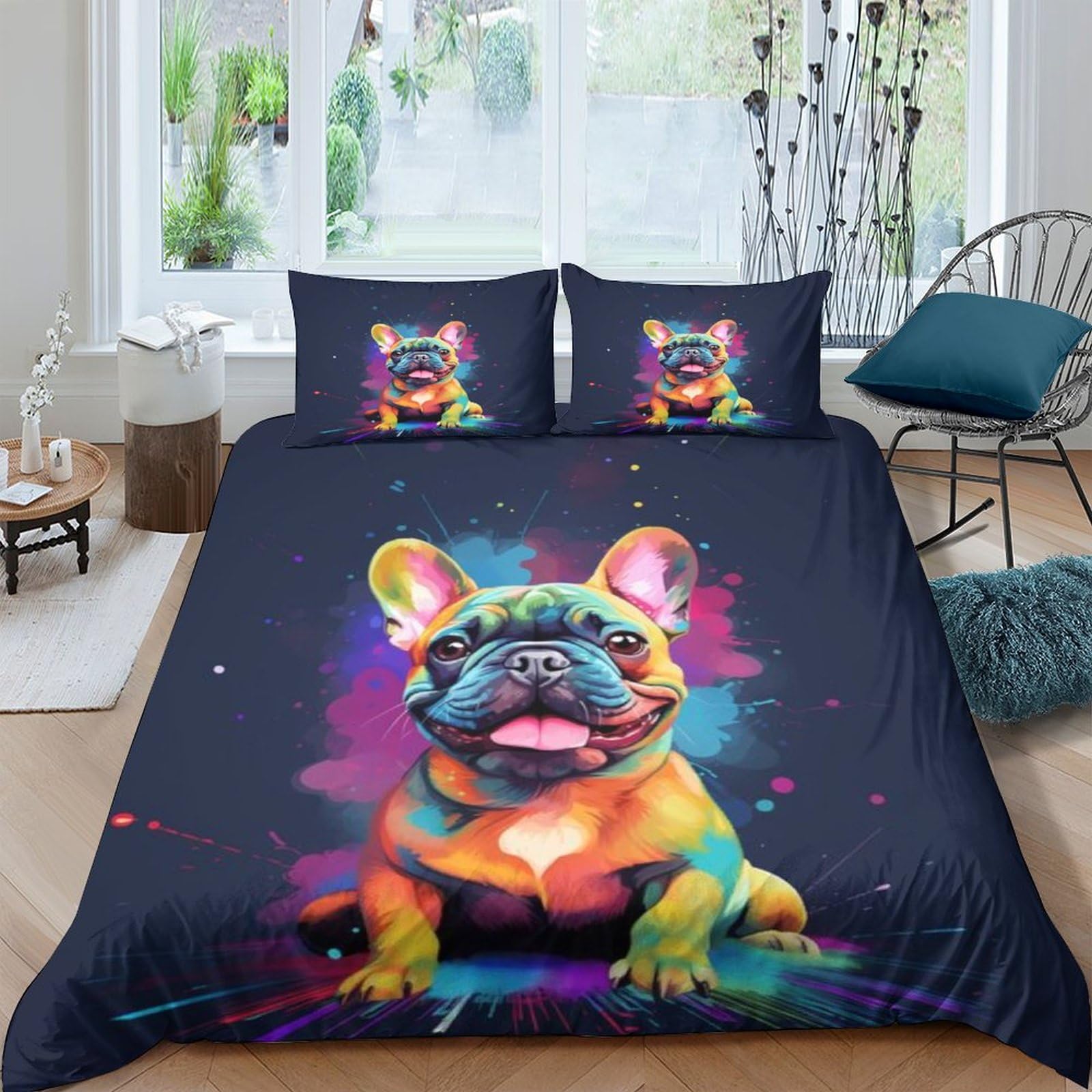 Housse de couette bulldog 3d en microfibre hypoallergénique facile à laver pour literie double