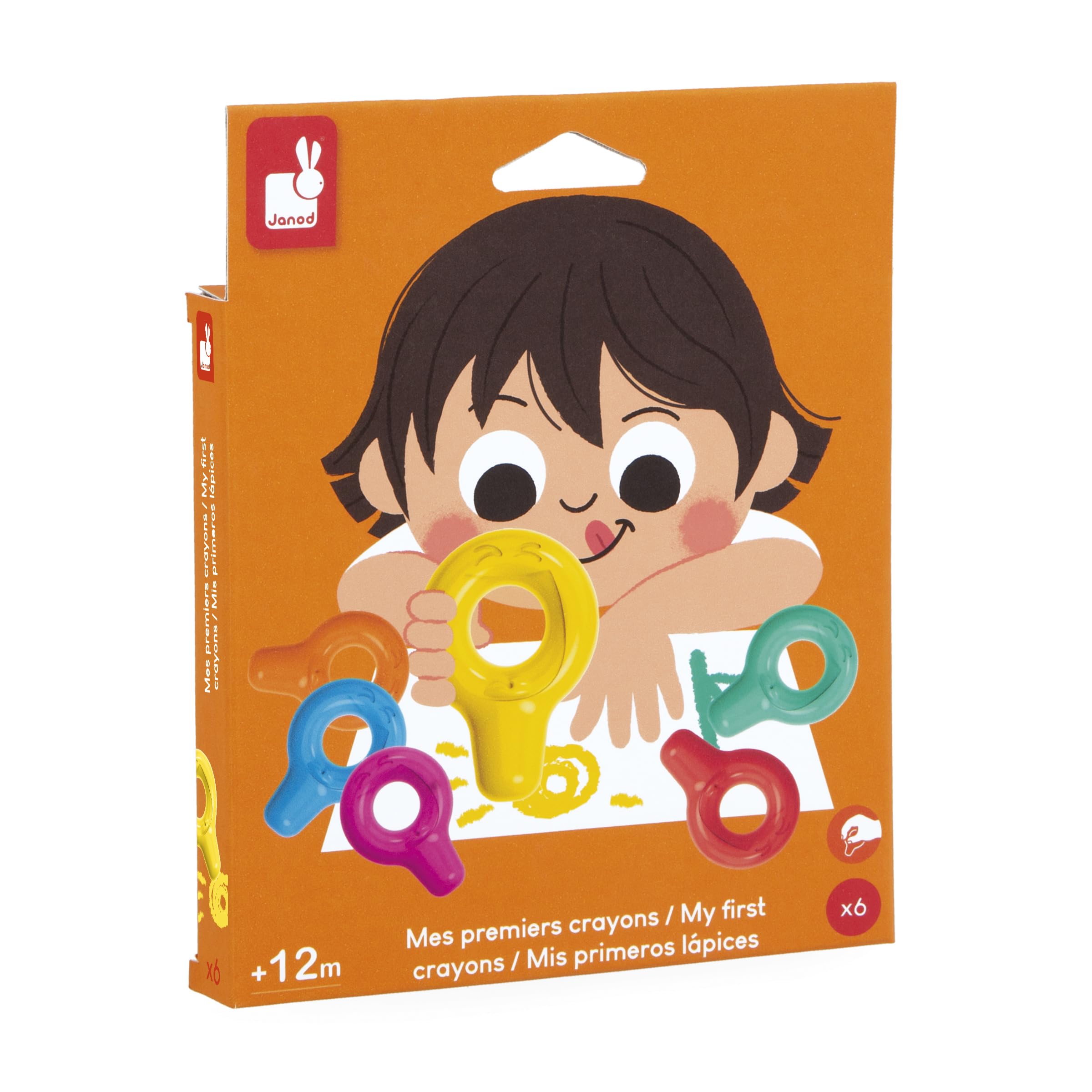 Janod 6 lápices de Cera para bebés a Partir de 12 Meses-Adaptados para Manos pequeñas-Ideales para los Primeros dibujos-J07400, Multicolor (JURATOYS J07400)