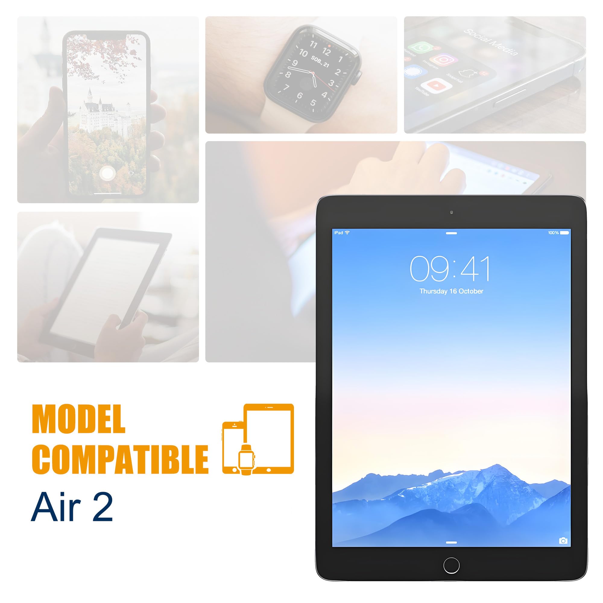 Compatible avec iPad Air 2 Écran LCD Pièces de rechange (avec fonction d'empreintes digitales) pour écran tactile LCD 9,7" avec kit de réparation