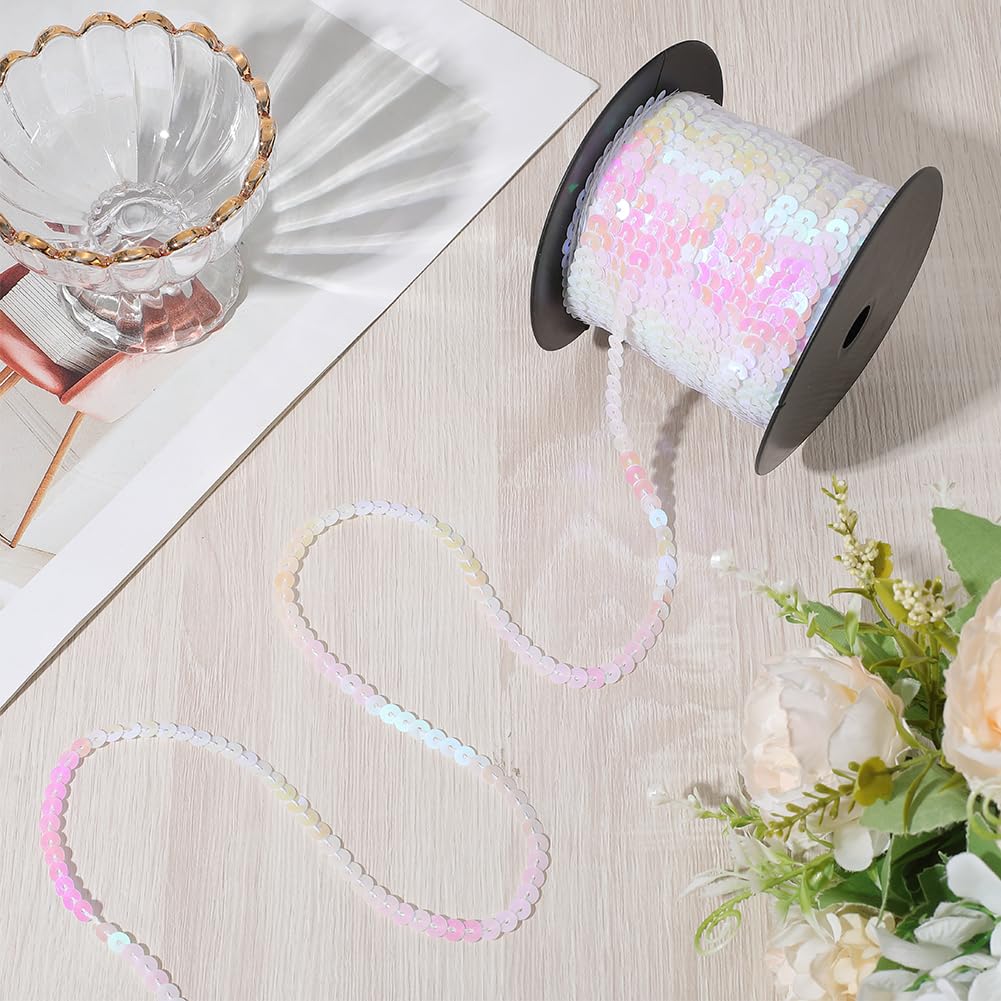 100 iarda di Nastro di Paillettes Piatte Bianche Da 6mm Strisce Decorative con Glitter Rocchetto di Paillettes Tessuto di Paillettes In Plastica Scintillante per Cucire Realizzare Vestiti Ab