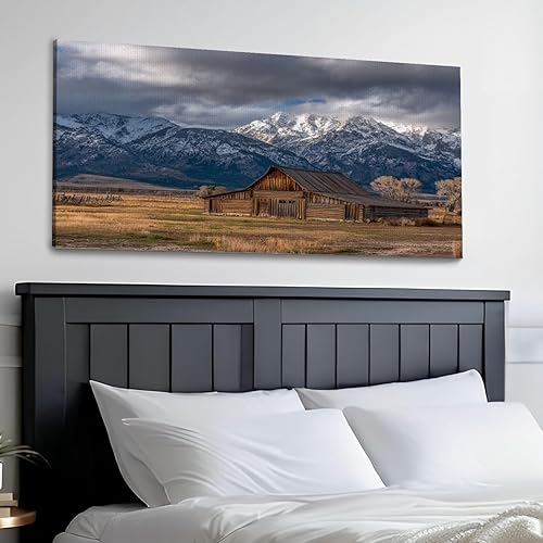 Miniatura 3 de 30"x 60" Canvas Wall Art Rustic Mountain Farmhouse Vintage Wyoming Grand Teton Framed Pictures Painting Print Large Wall Art for Living Room Bedroom