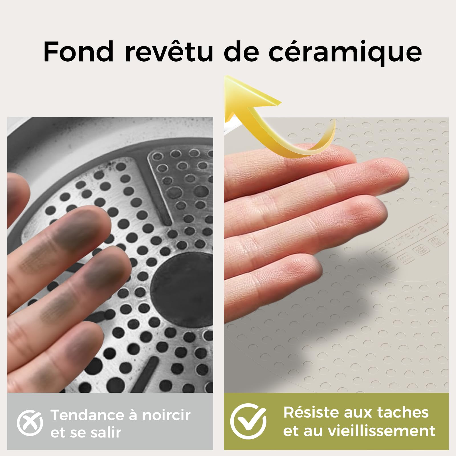 Set de 3 Poêles en Céramique Diamant Titane (20+24+28 cm) - Revêtement Antiadhésif Sans PTFE/PFOA/PFAS - Poignée Restant Froide - Compatible Induction & Four - Lave-Vaisselle -Blanc Laiteux