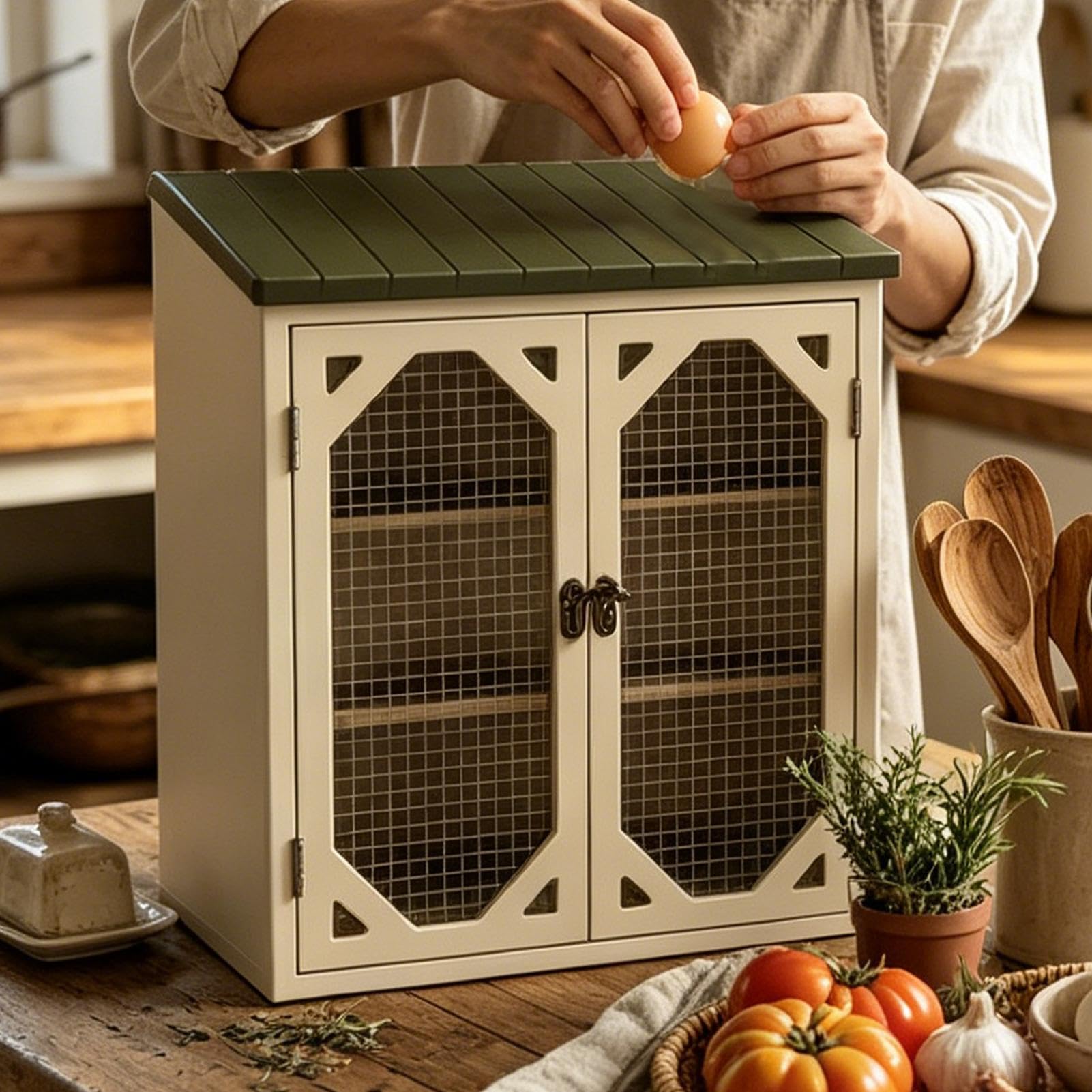 Armario de almacenamiento de huevos de madera para 30 huevos, soporte para huevos de estilo vintage con efecto rústico de granja, perfecto para encimera de cocina u organización de despensa