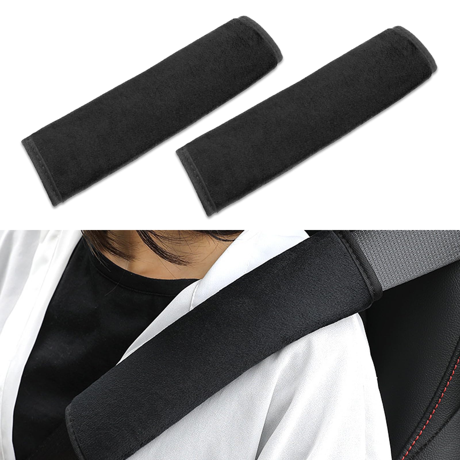2 PCS Car Seat Belt Shoulder Pad, 9.76" x 2.55" Soft Plush Relieves Shoulder Neck Pressure Seat Belt Protector, Sweat-Absorbent Breathable Accessory, Suitable for Cars, Backpacks (Black)