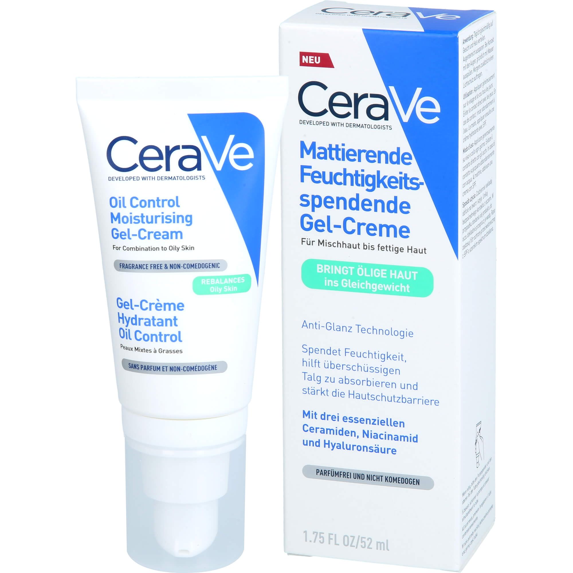 CeraVe Crema Gel Idratante con Effetto Mat, Per Pelle Grassa e Oleosa, Con Acido Ialuronico, Ceramidi e Niacinamide, Idratante a Lunga Durata, 52 ml