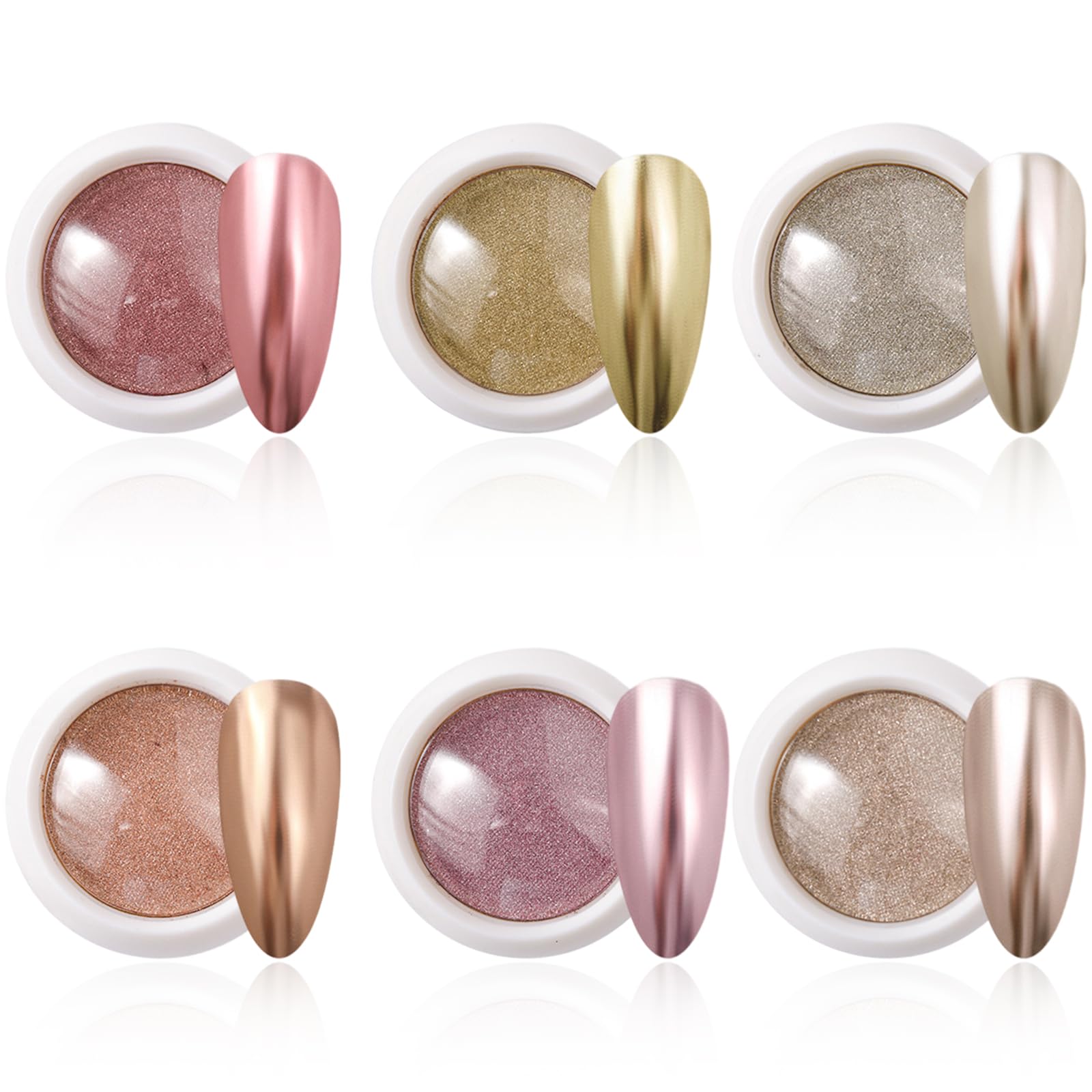 wlertcop 6pcs Chrome Nail Powder, Shiny Nail Art Powder, Chrome Powder for Nails Rose Gold Mirror Effect Nail Powder